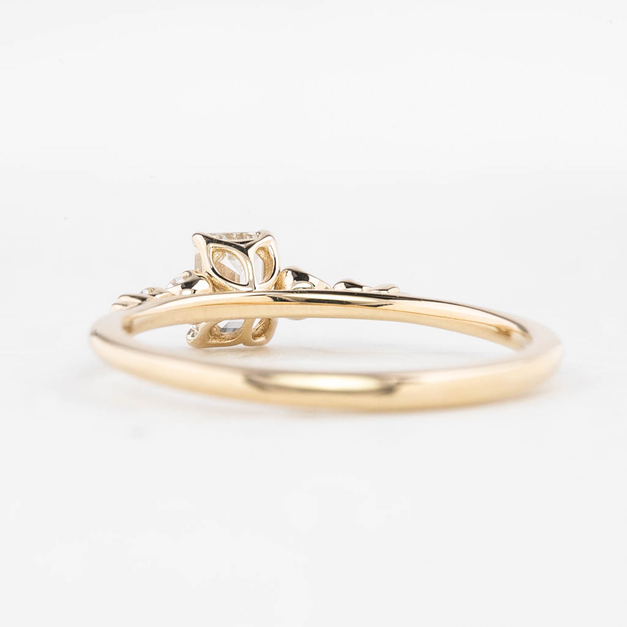 Estel Fleur Four Prongs Ring, 0.35ct Emerald Cut Diamond, 14k Yellow Gold (One of a kind)