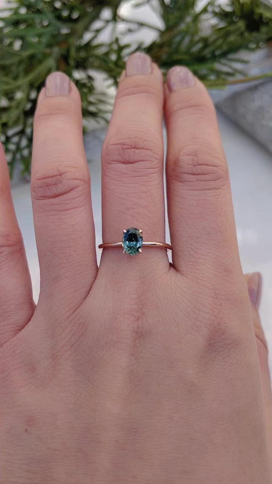 サラリング　グリーンモンタナサファイア　0.96ct　14Kローズゴールド