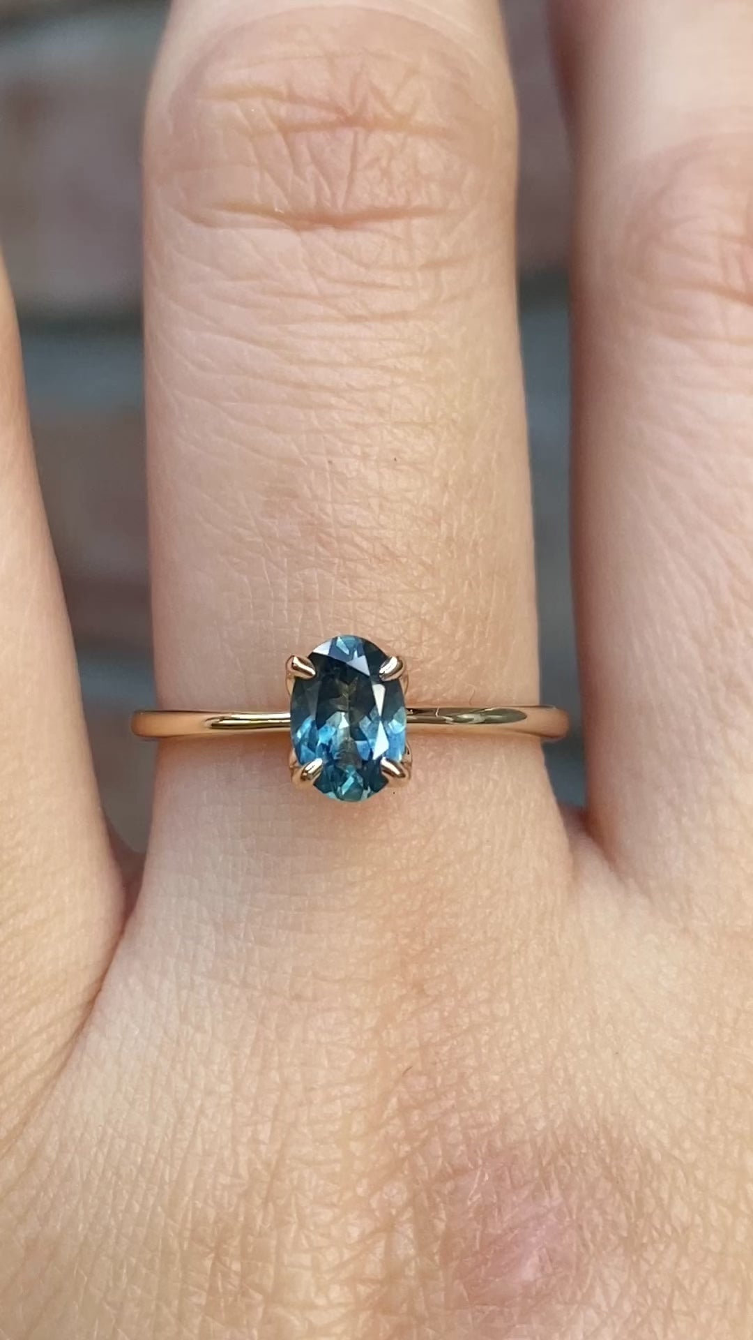 Sara Ring 0.76ct Blue Green Montana Sapphire, 14K Yellow Gold (One of a kind)