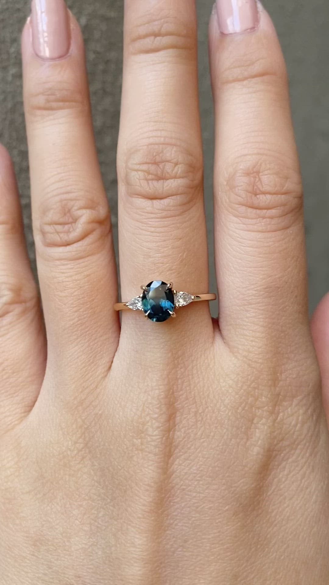 Olivia Ring 1.35ct Unheated Teal Blue Oval Queensland Sapphire (One of a kind), 14k yellow gold