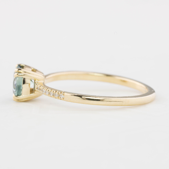 【即日配送】サブリナリング ・0.85ct・加熱モンタナ産ライトアクアグリーンサファイア・K14ＹG