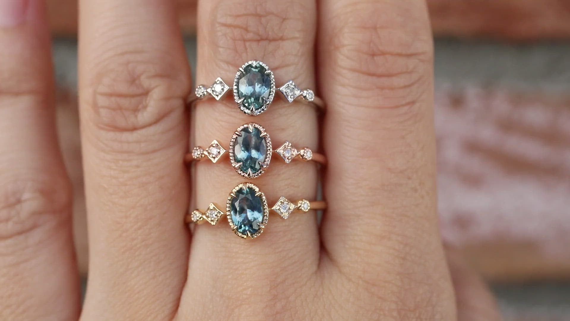 Stella Ring - 6x4mm 0.60ct Blue Montana Sapphire, 14k White Gold