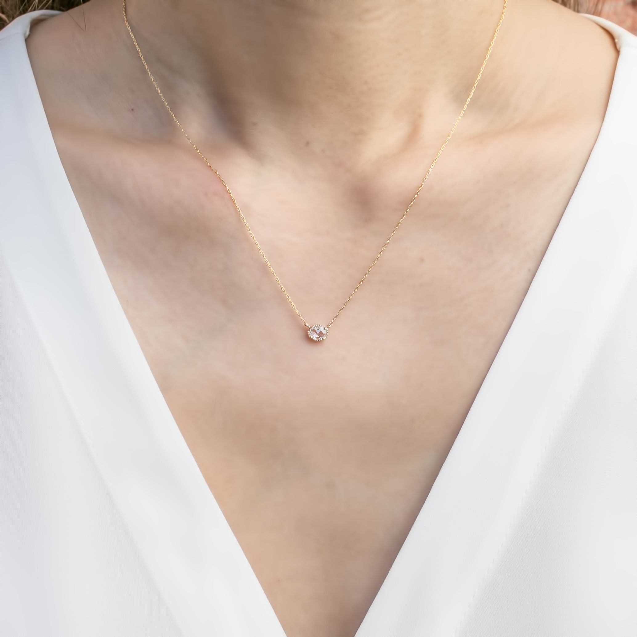 Dahlia Rose Cut Diamond Solitaire Necklace (One of a kind)