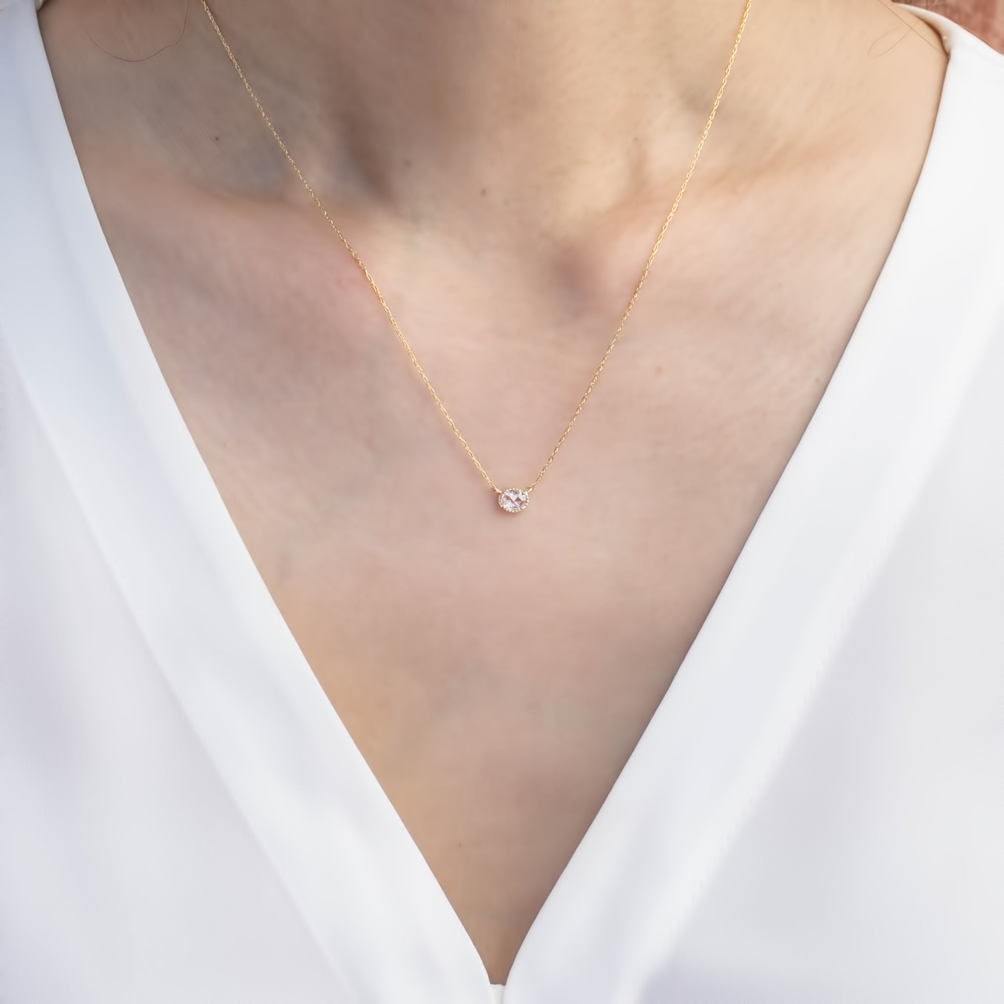 Dahlia Rose Cut Diamond Solitaire Necklace (One of a kind)