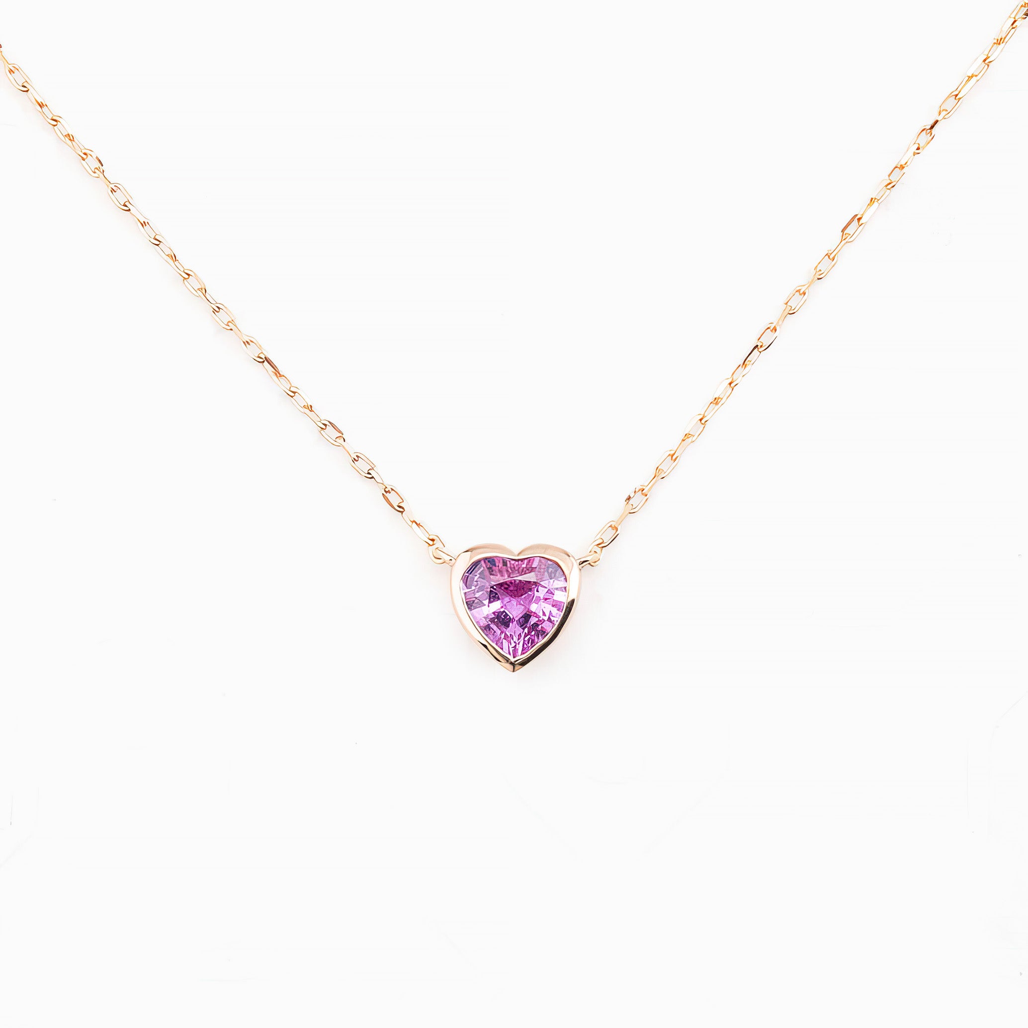 Pink Sapphire Heart Necklace 14k Gold