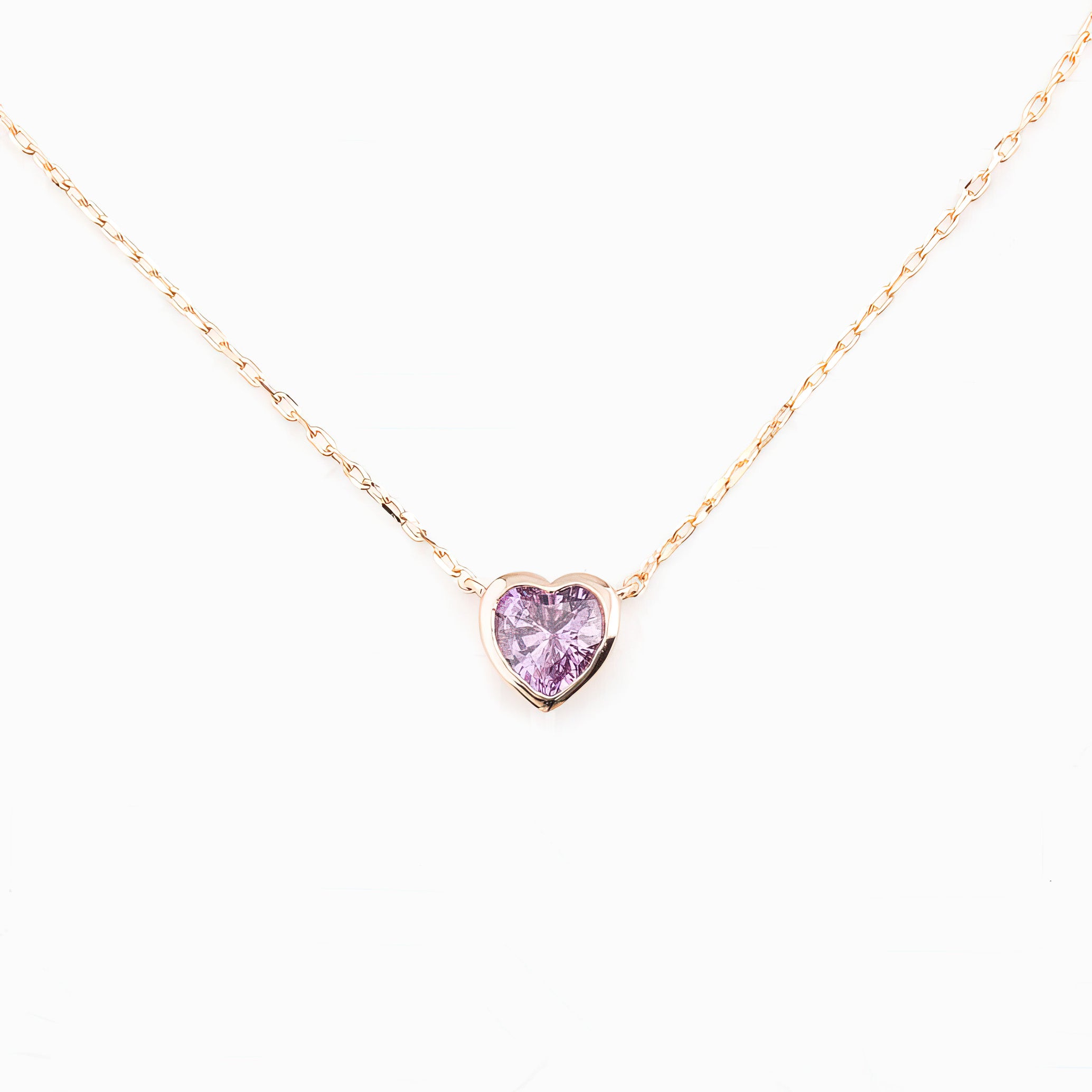 Pink Sapphire Heart Necklace 14k Gold