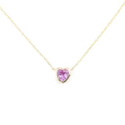 Pink Sapphire Heart Necklace 14k Gold