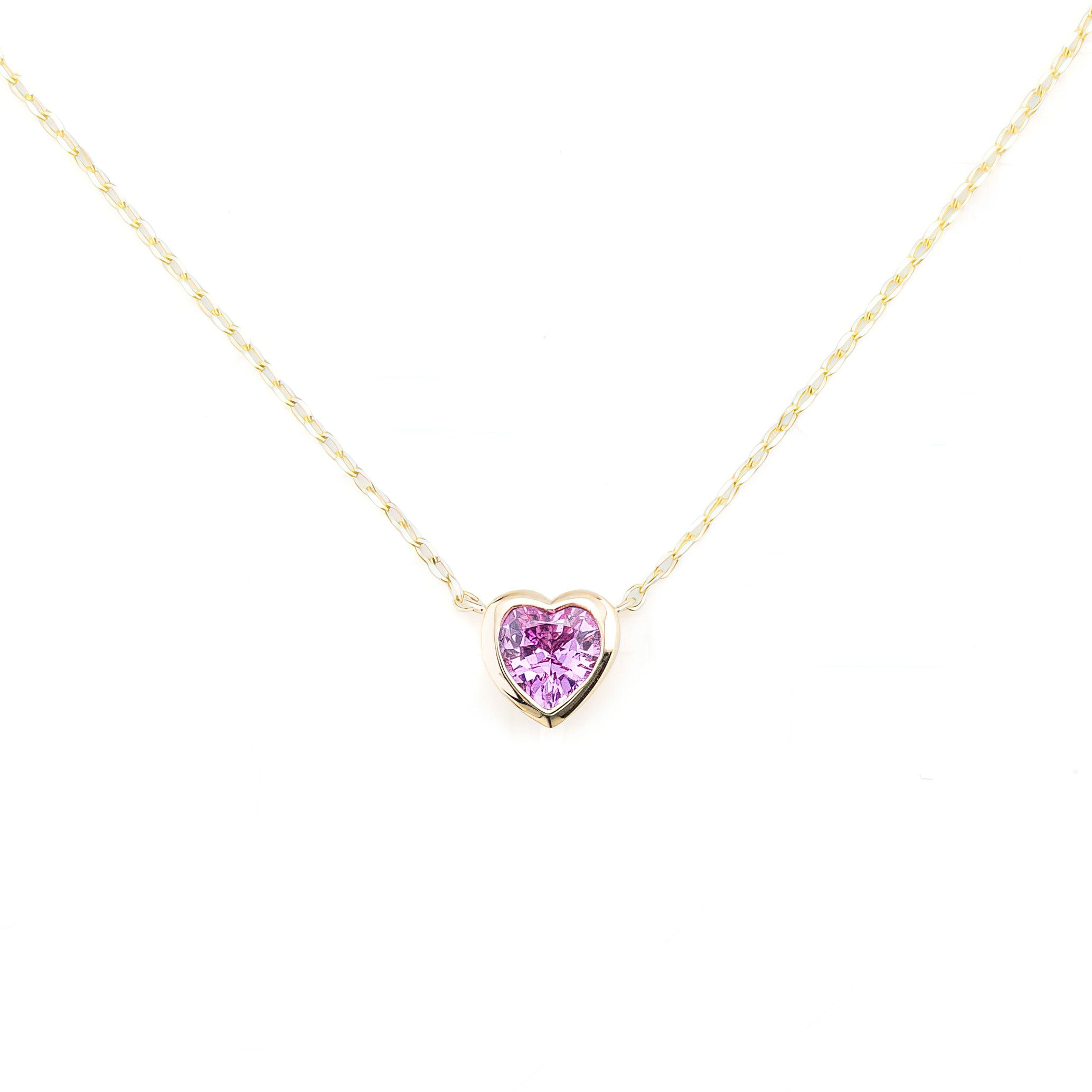 Pink Sapphire Heart Necklace 14k Gold