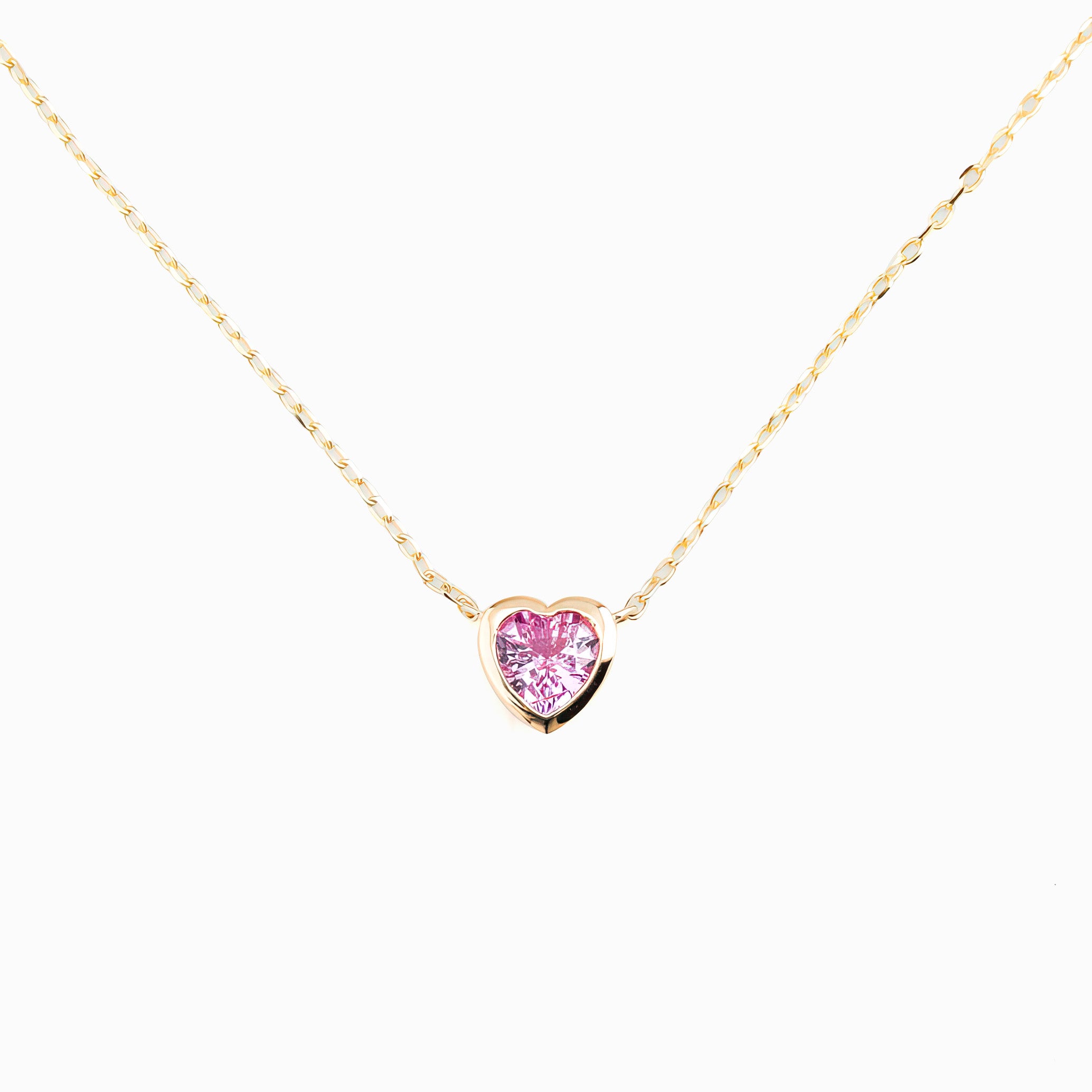 Pink Sapphire Heart Necklace 14k Gold