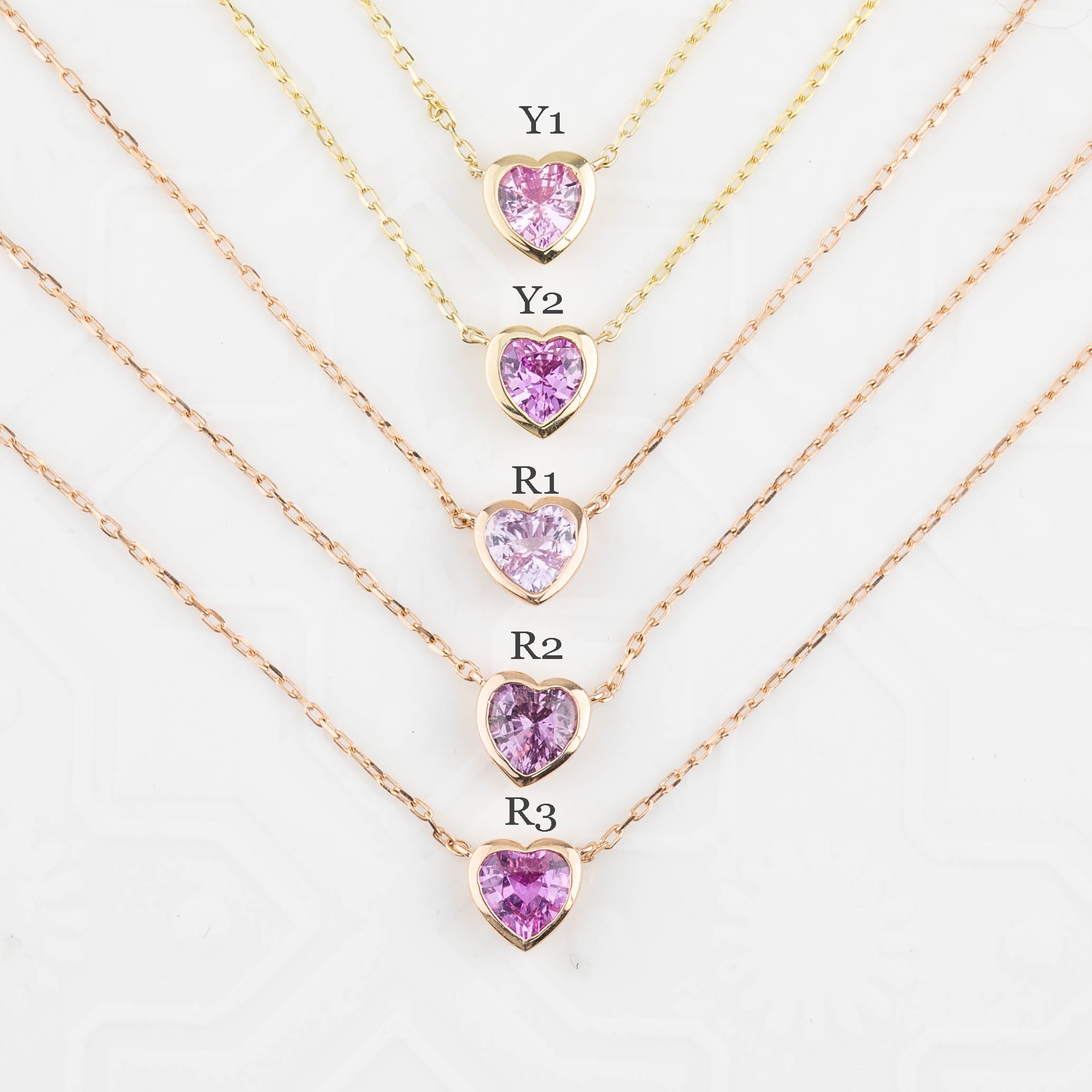 Pink Sapphire Heart Necklace 14k Gold