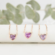 Pink Sapphire Heart Necklace 14k Gold