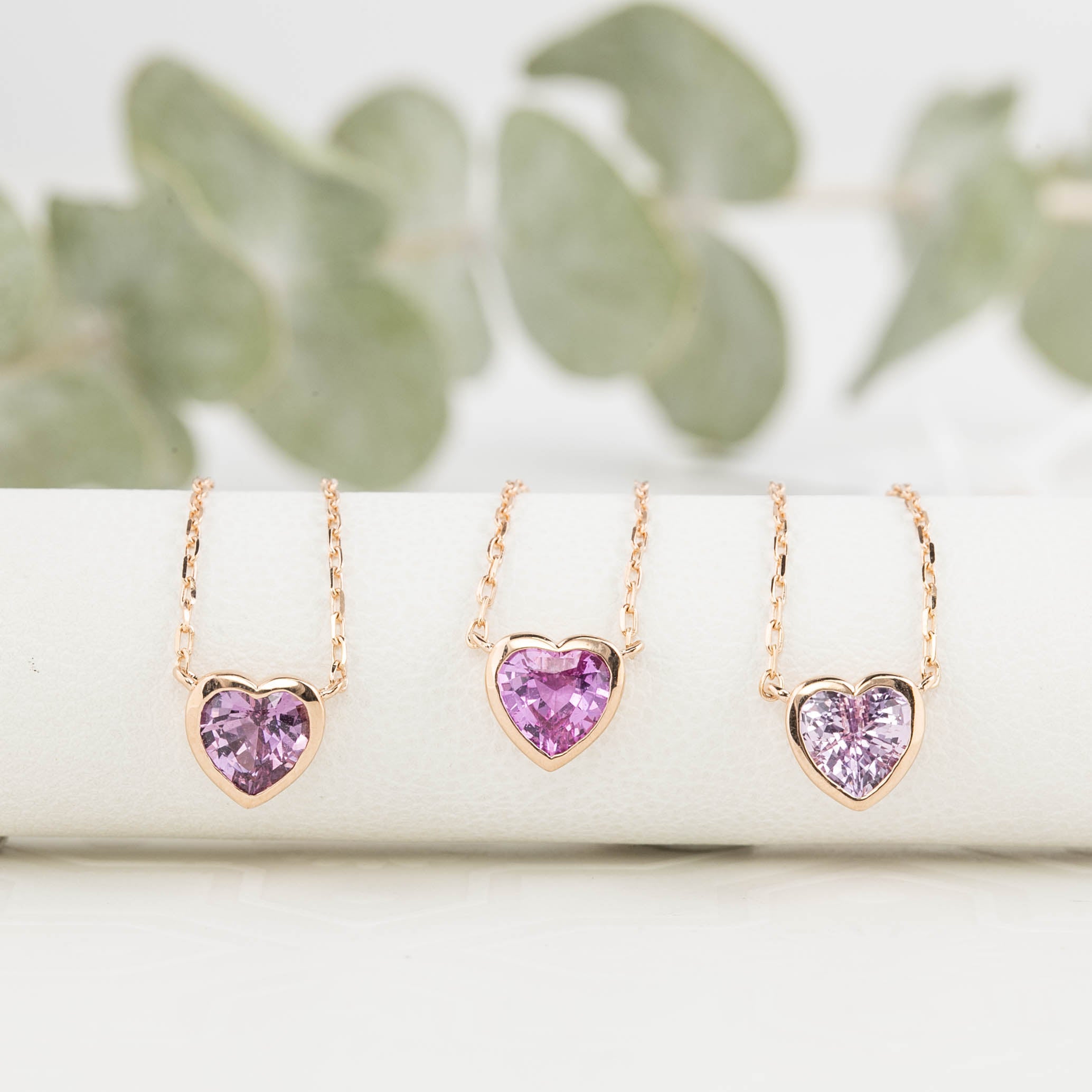 Pink Sapphire Heart Necklace 14k Gold