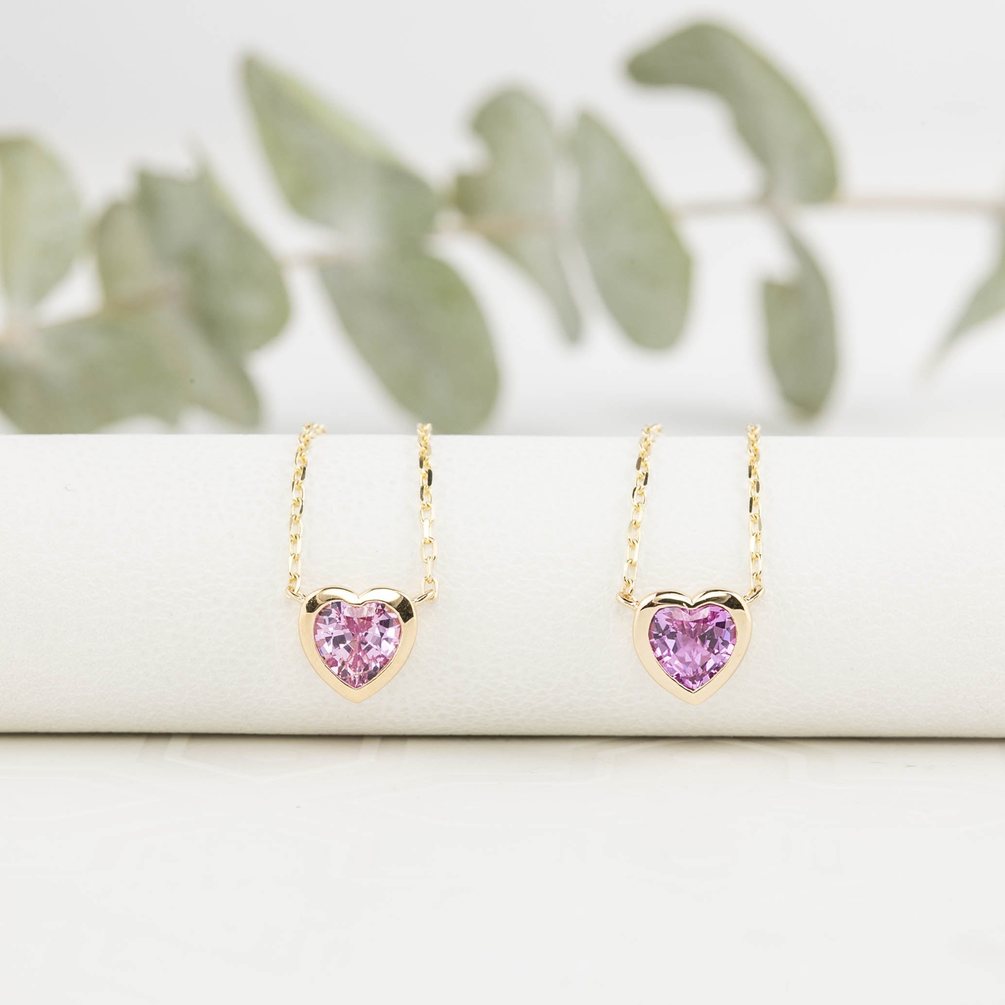 Pink Sapphire Heart Necklace 14k Gold