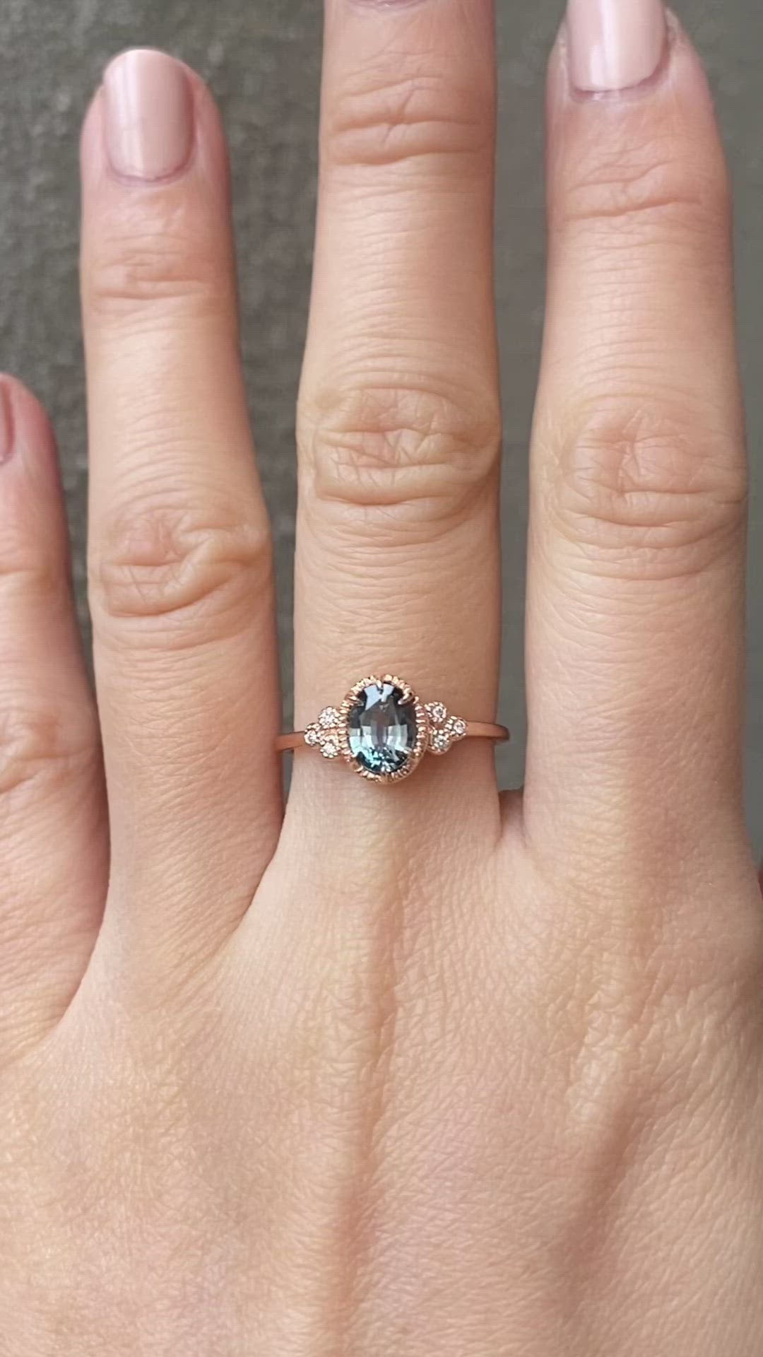 Celine Ring - 0.86ct Blue Green Montana Sapphire Ring, 14k Rose Gold (One of a kind)