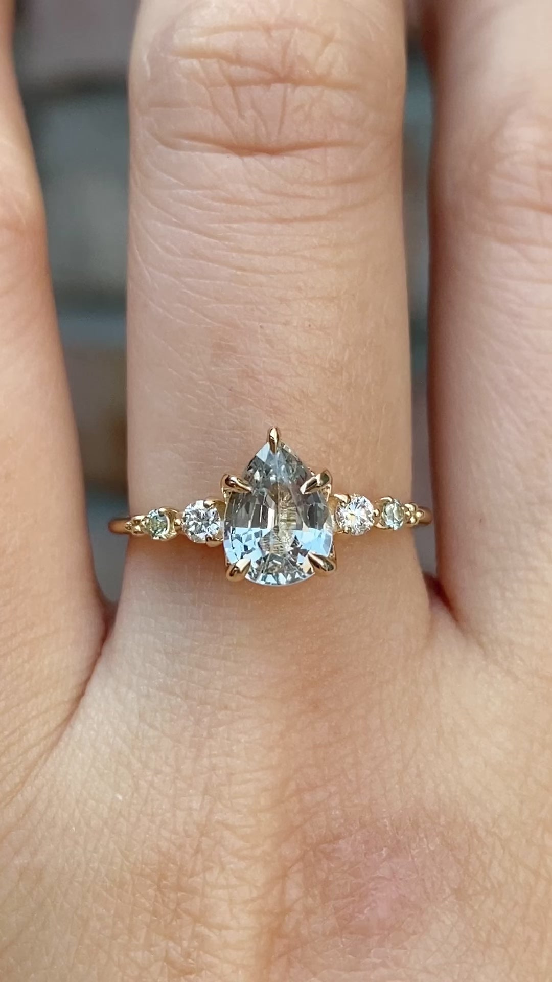 Estel Fleur Ring, 1.47ct Light Green Madagascar Sapphire, 14K Yellow Gold (One of a kind)
