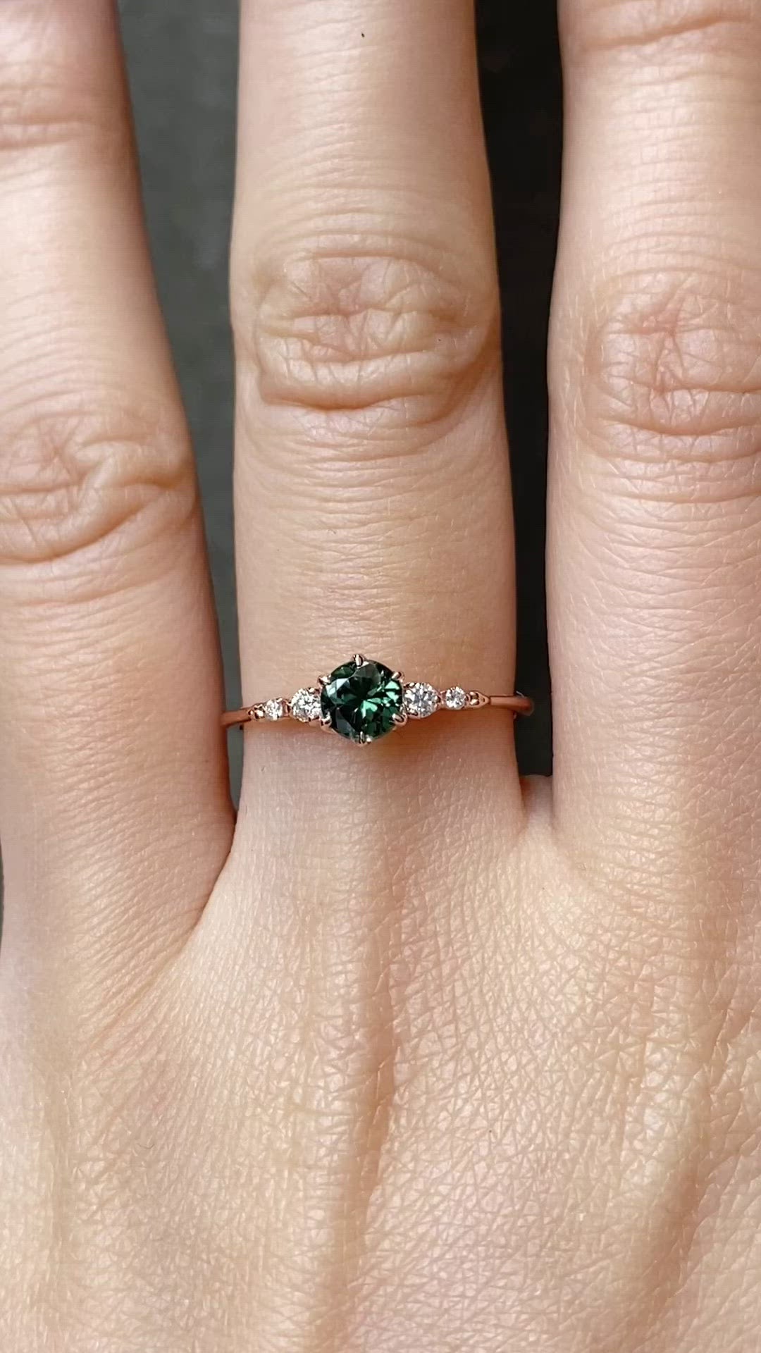 Estel Fleur Six Prongs Ring 4.8mm 0.50ct Peacock Green Round Queensland Sapphire 14K Rose Gold