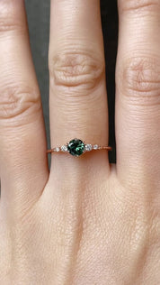Estel Fleur Six Prongs Ring 4.8mm 0.50ct Peacock Green Round Queensland Sapphire 14K Rose Gold