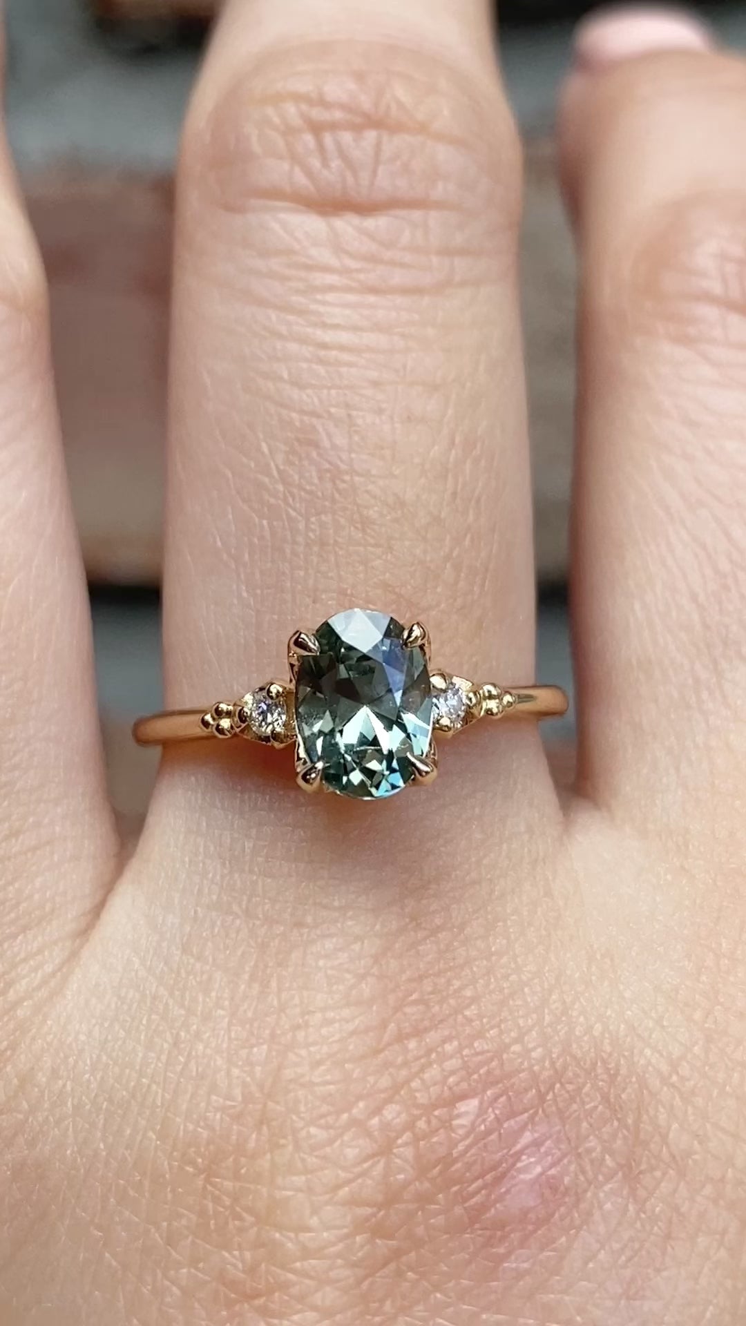 【即日配送】エステルリング ・1.28ct・非加熱モンタナ産ブルーグリーンサファイア・K14YG