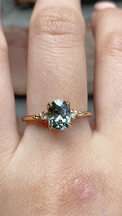 【即日配送】エステルリング ・1.28ct・非加熱モンタナ産ブルーグリーンサファイア・K14YG