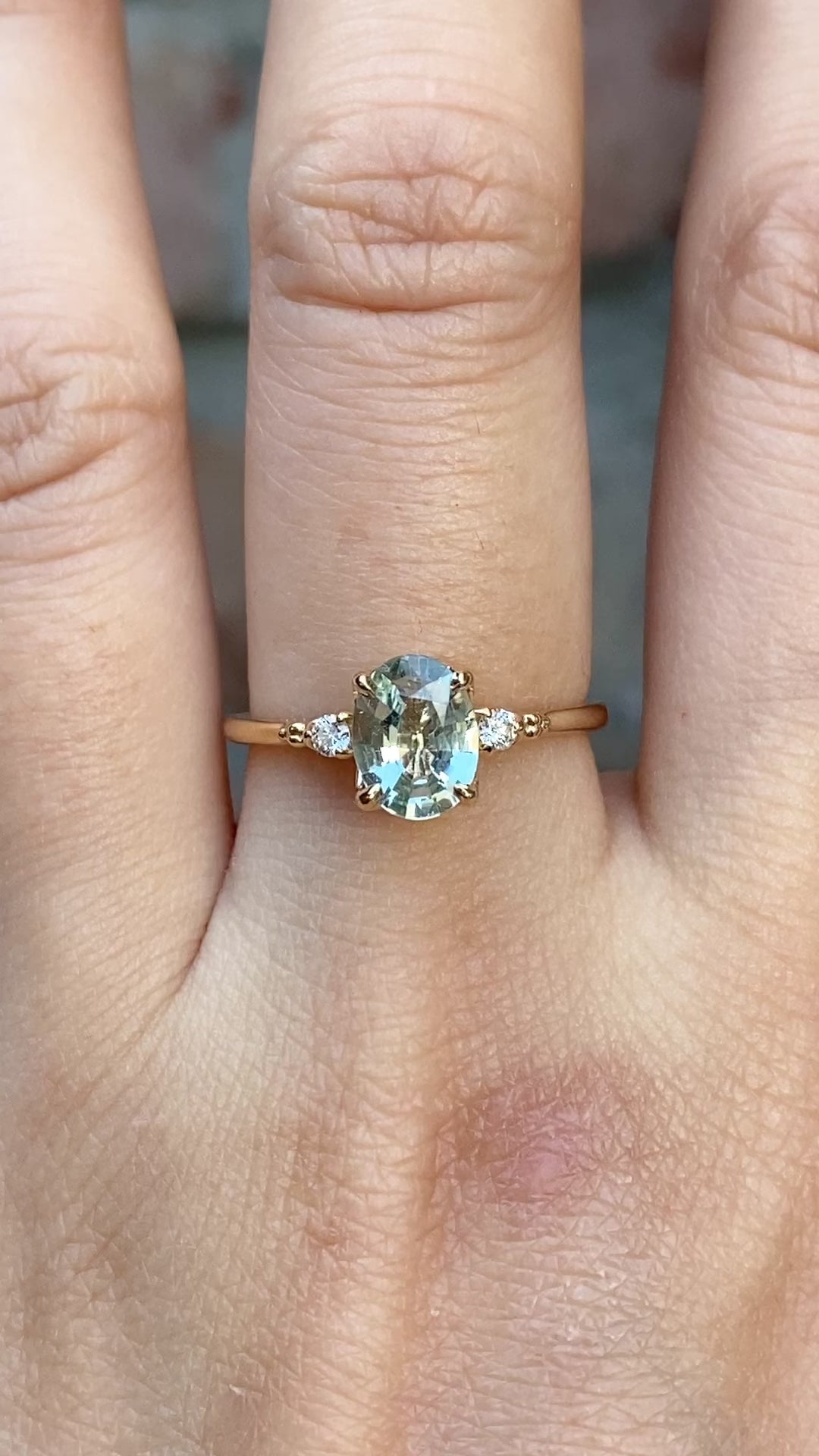 【即日配送】エステルリング ・1.1ct・非加熱ライトグリーンサファイア・K14YG