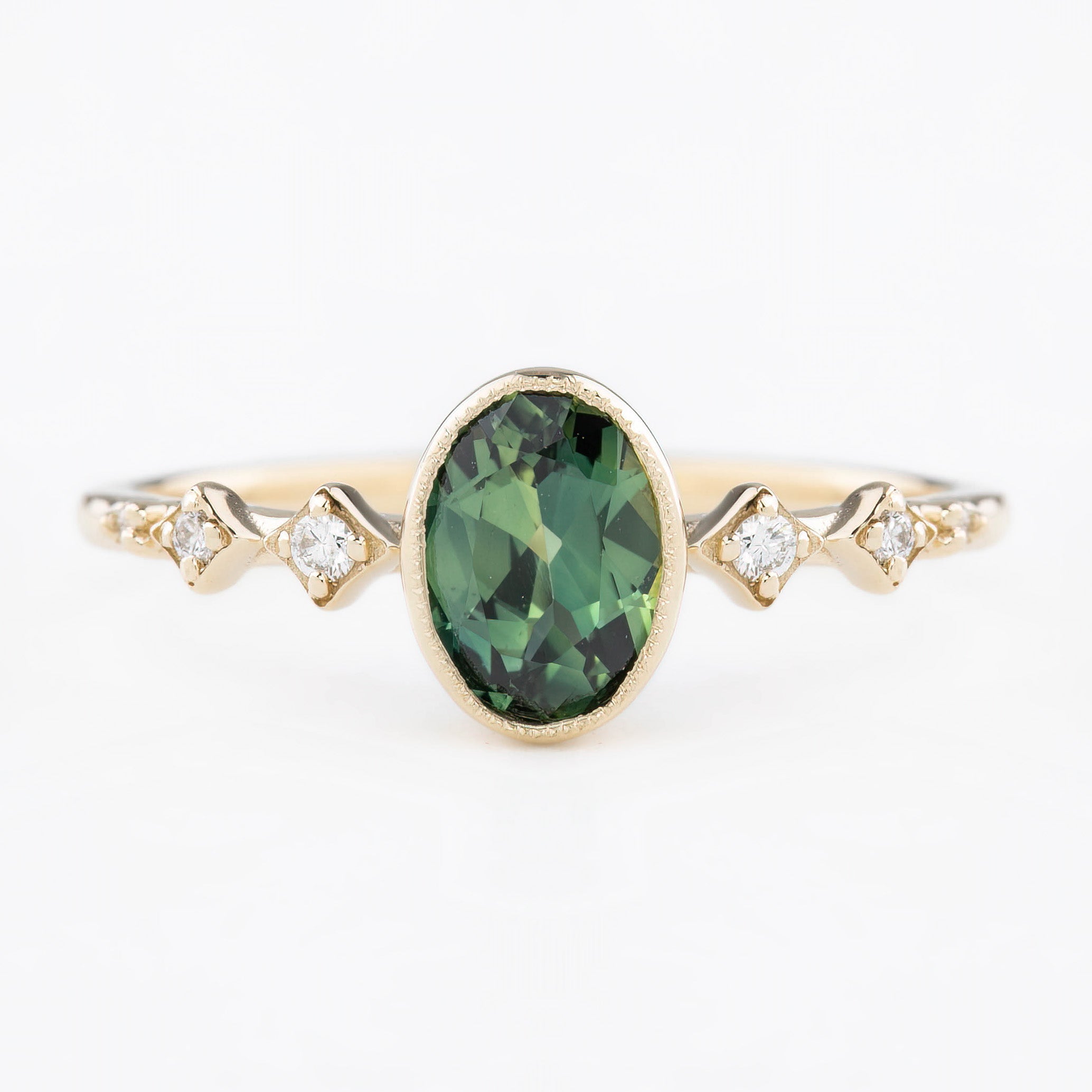 Celeste Ring 1.03ct Green Oval Queensland Sapphire, 14K Yellow Gold (One of a kind)