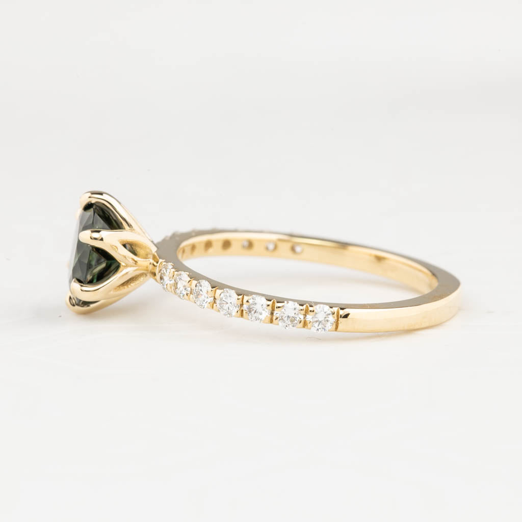 Maria Luxe Grand Ring, 1.58ct Blue Green Queensland Sapphire