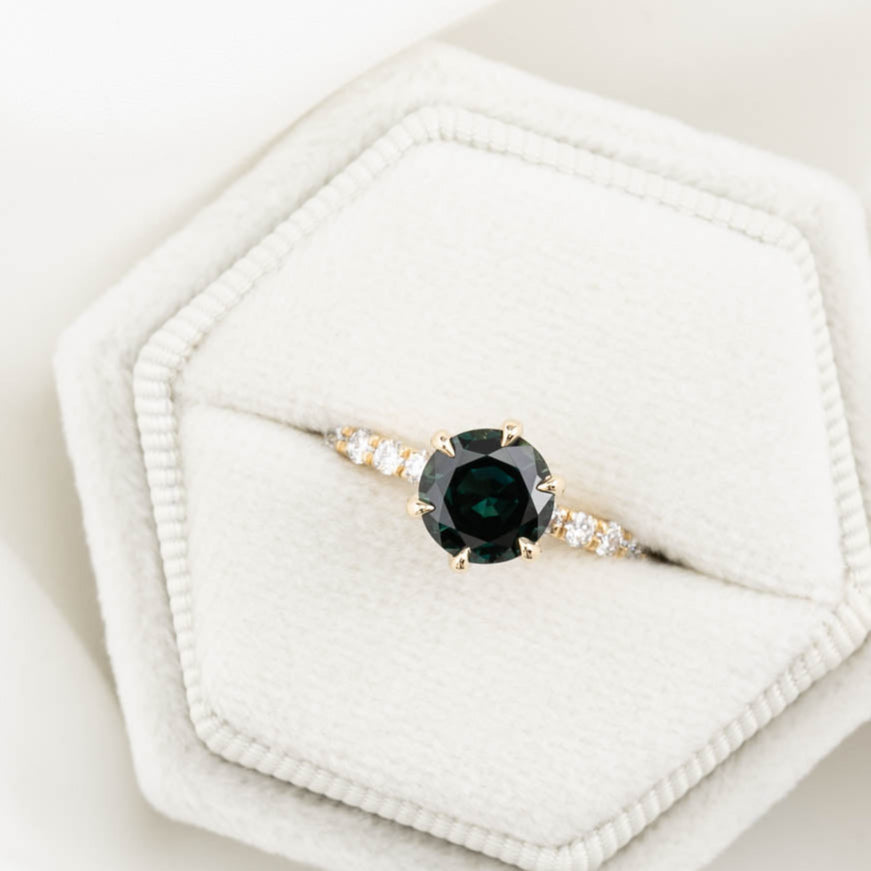 Maria Luxe Grand Ring, 1.58ct Blue Green Queensland Sapphire