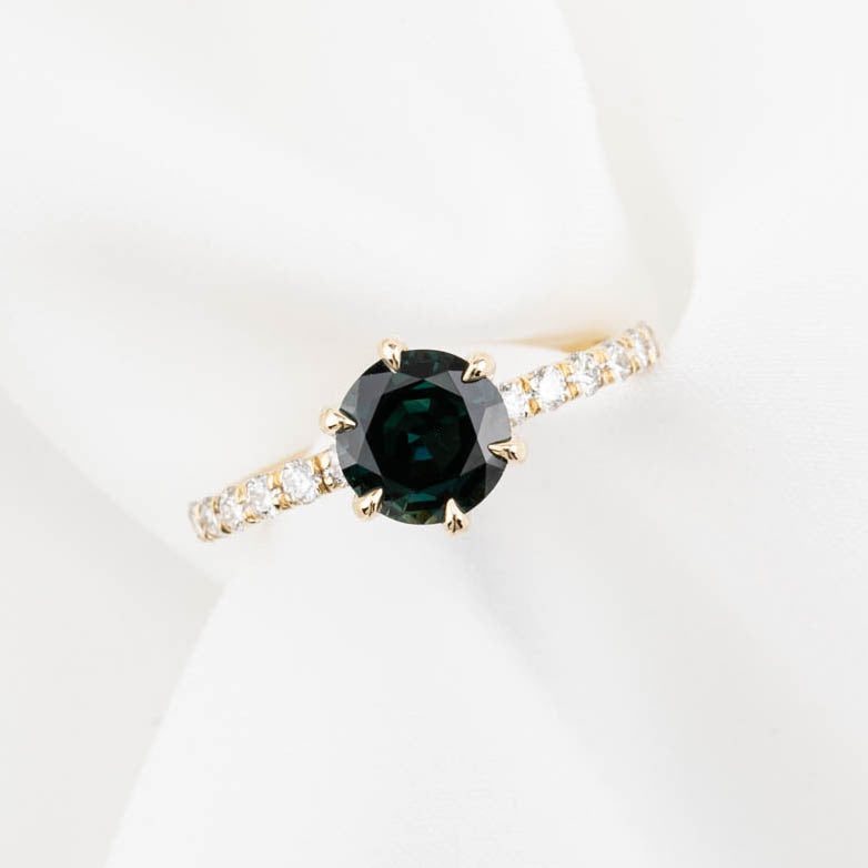 Maria Luxe Grand Ring, 1.58ct Blue Green Queensland Sapphire
