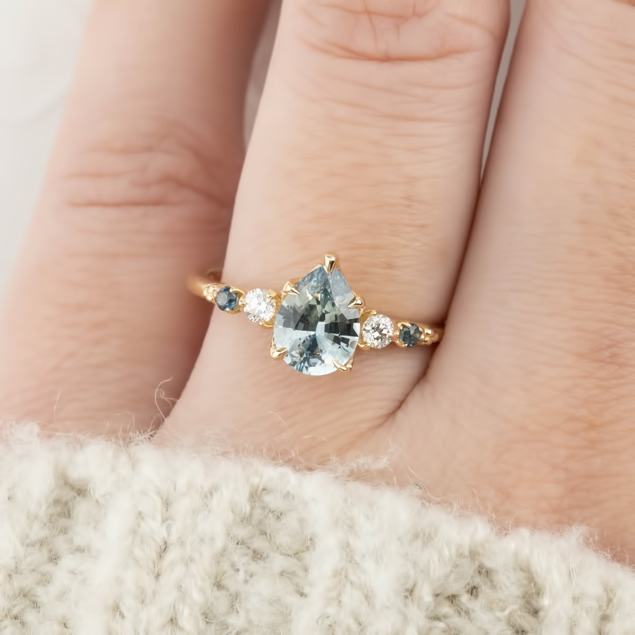 Estel Fleur Ring, 1.22ct Light Blue Madagascar Sapphire, 14K Yellow Gold (One of a kind)