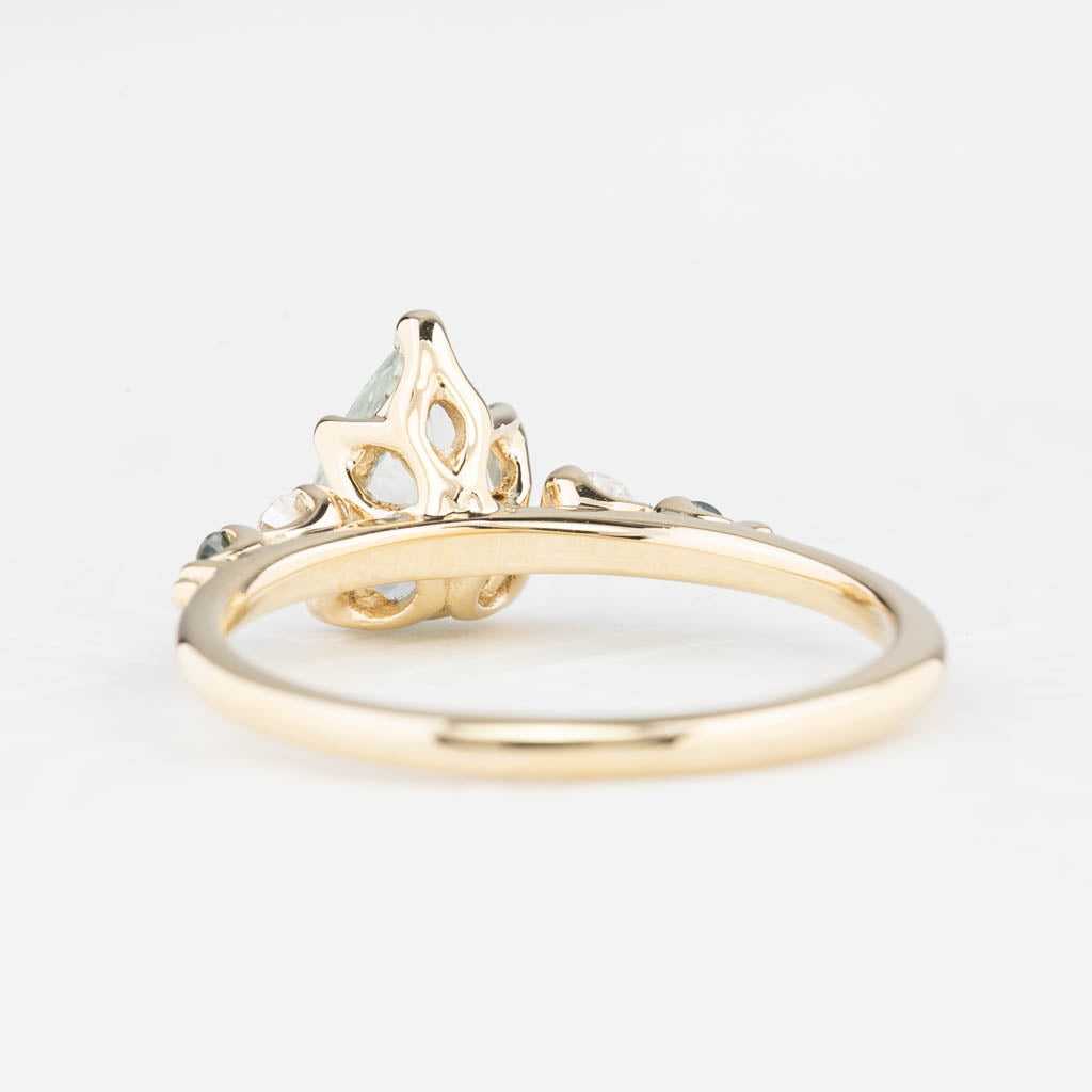 Estel Fleur Ring 1.5ct Light Green Madagascar Sapphire, 14K Yellow Gold (One of a kind)