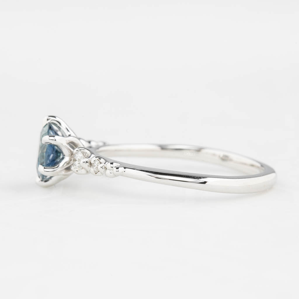 Estel Fleur Six Prongs Ring 1.07ct Light Blue Montana Sapphire, 14k White Gold (One of a kind)