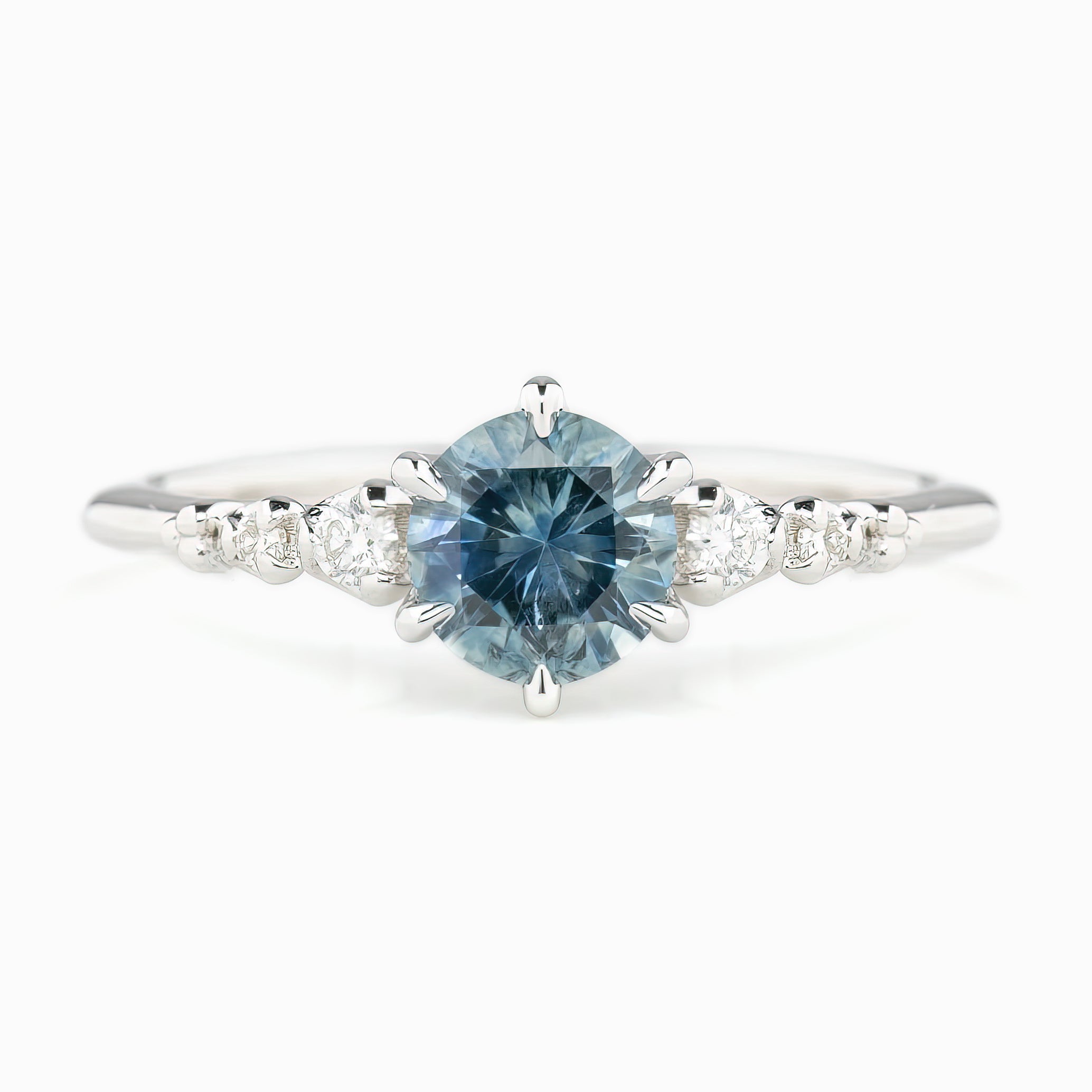 Estel Fleur Six Prongs Ring 1.07ct Light Blue Montana Sapphire, 14k White Gold (One of a kind)