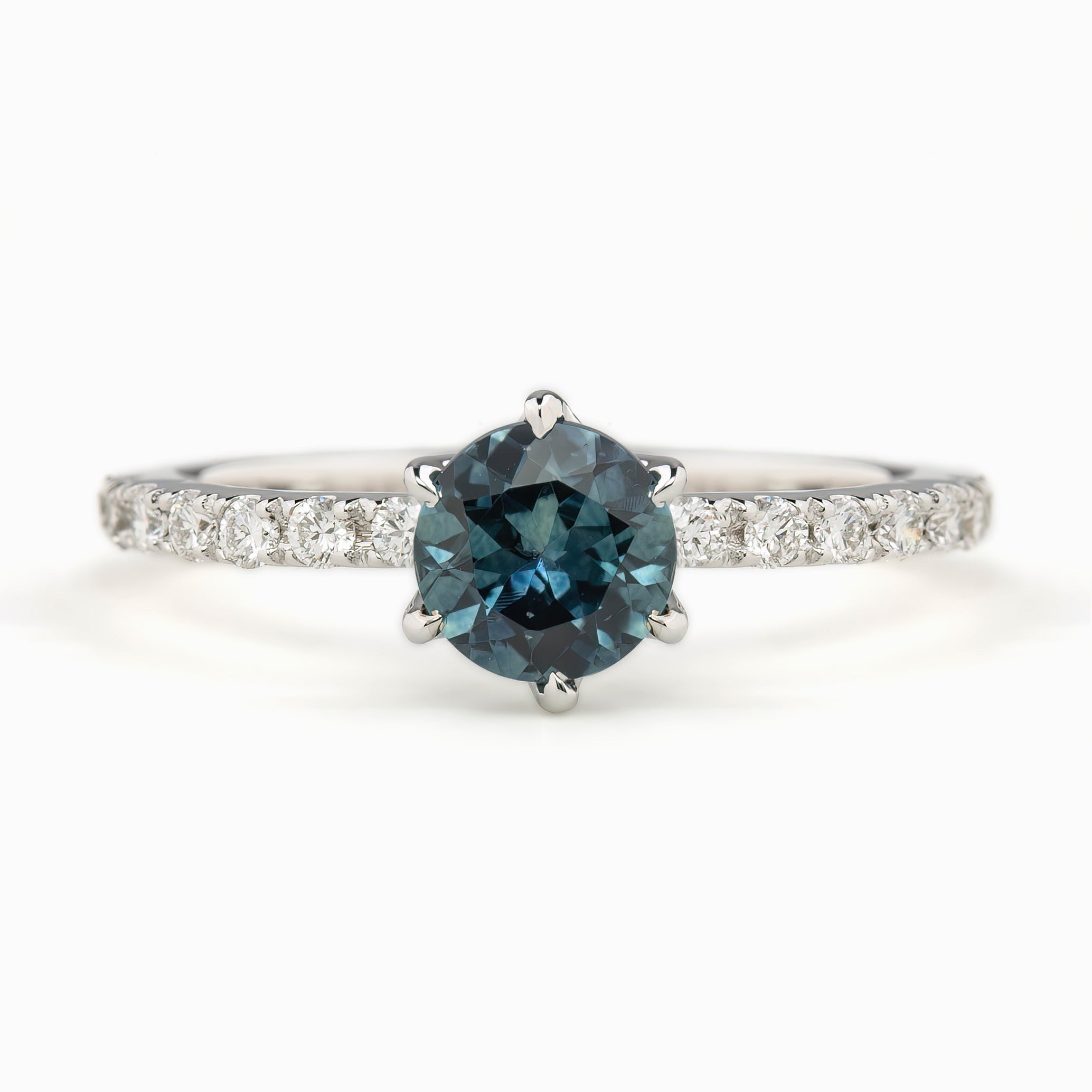 【一点物】マリアリュックスリング ・0.98ct・加熱モンタナ産ティールブルーサファイア・K14WG