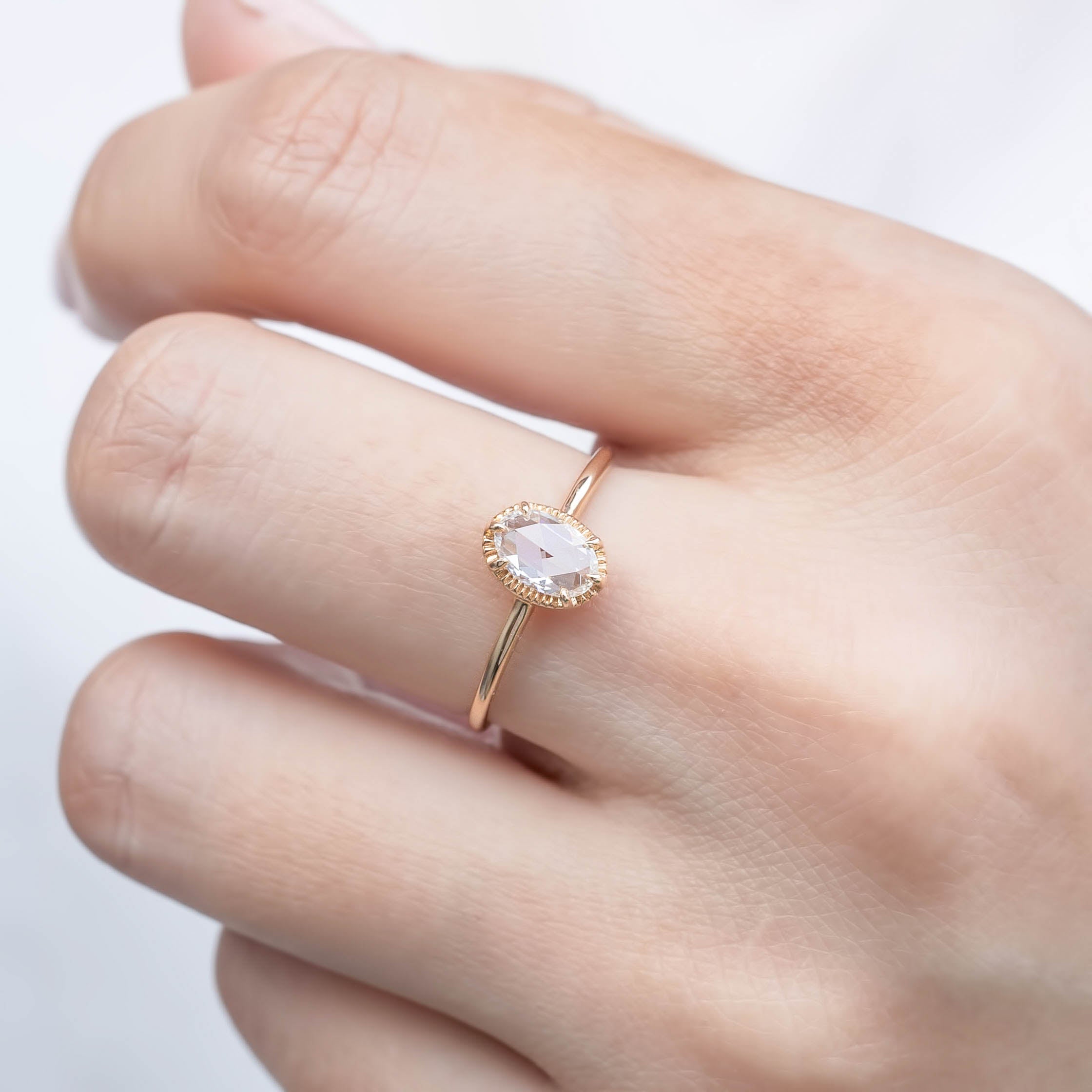 Ava Ring, Oval Rose Cut Diamond