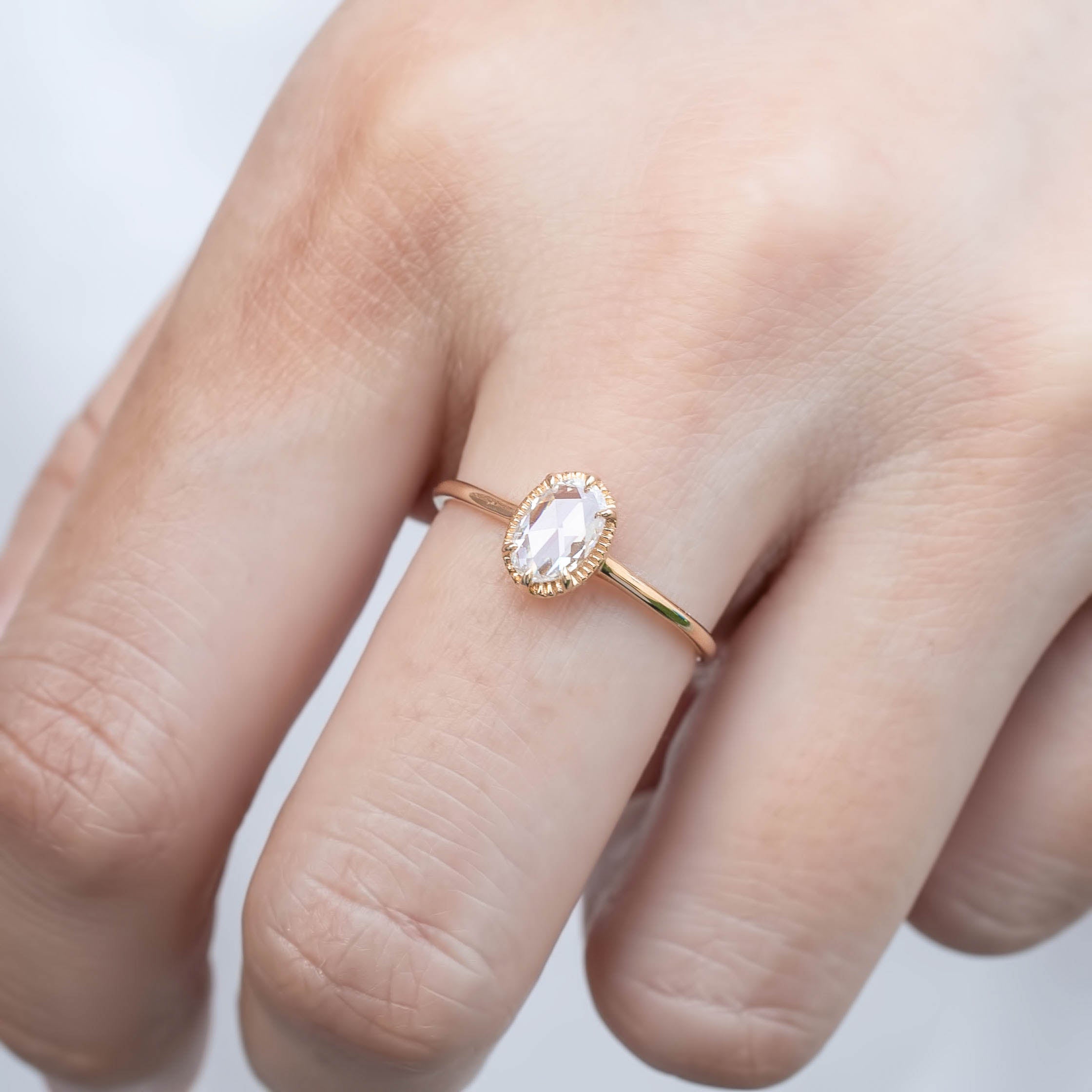 Ava Ring, Oval Rose Cut Diamond
