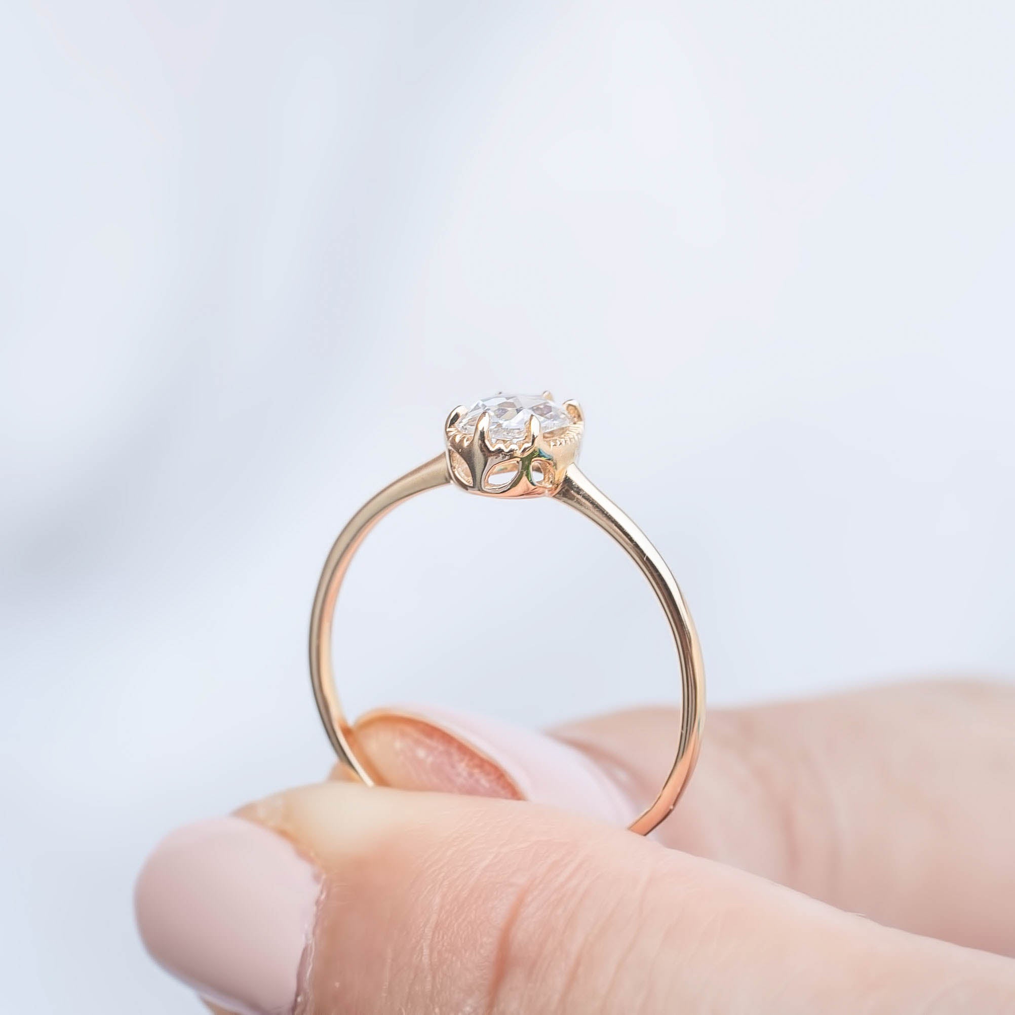 Ava Ring, Oval Rose Cut Diamond