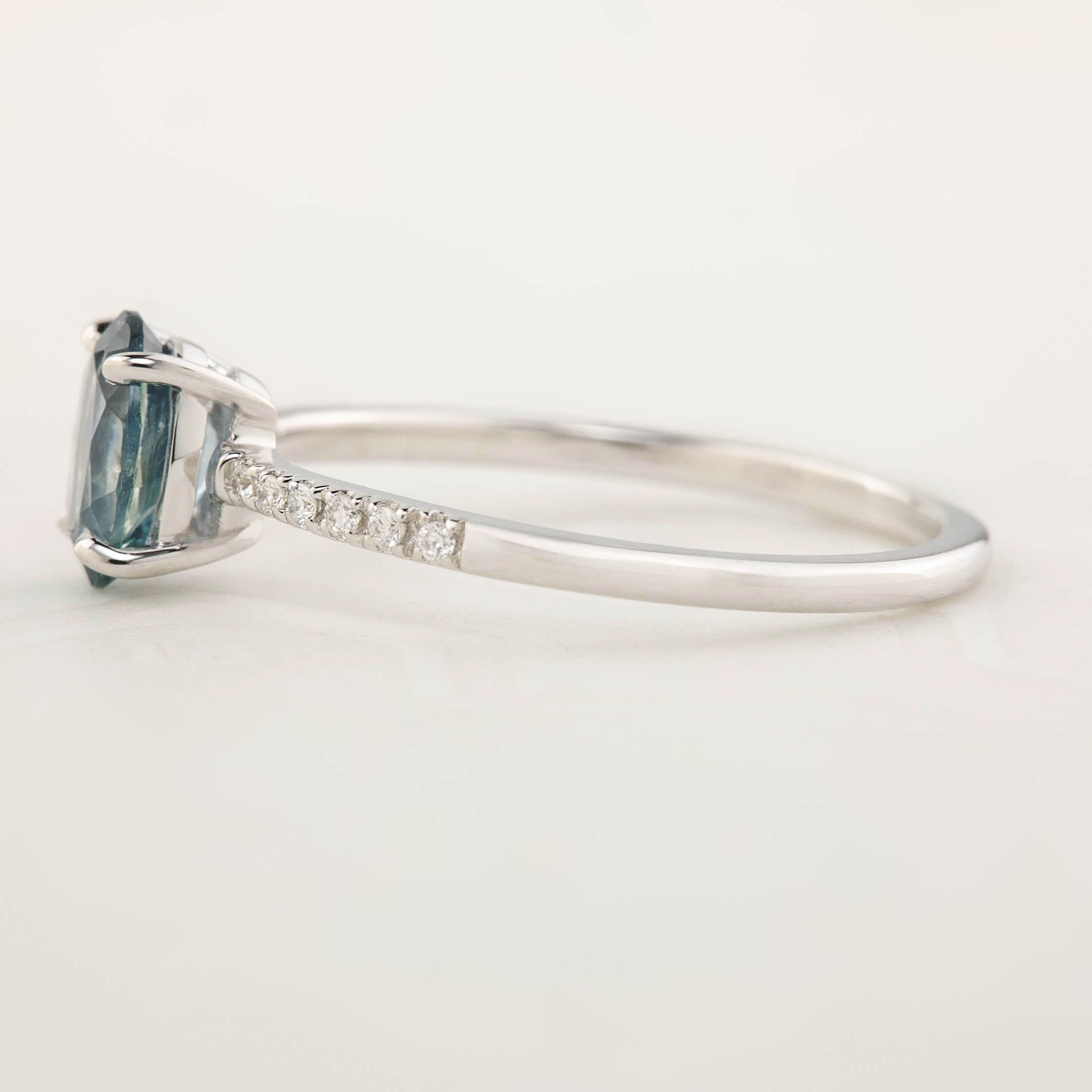 Audrey Ring - 1ct Light Blue Green Montana Sapphire, 14k White Gold (One of a kind)