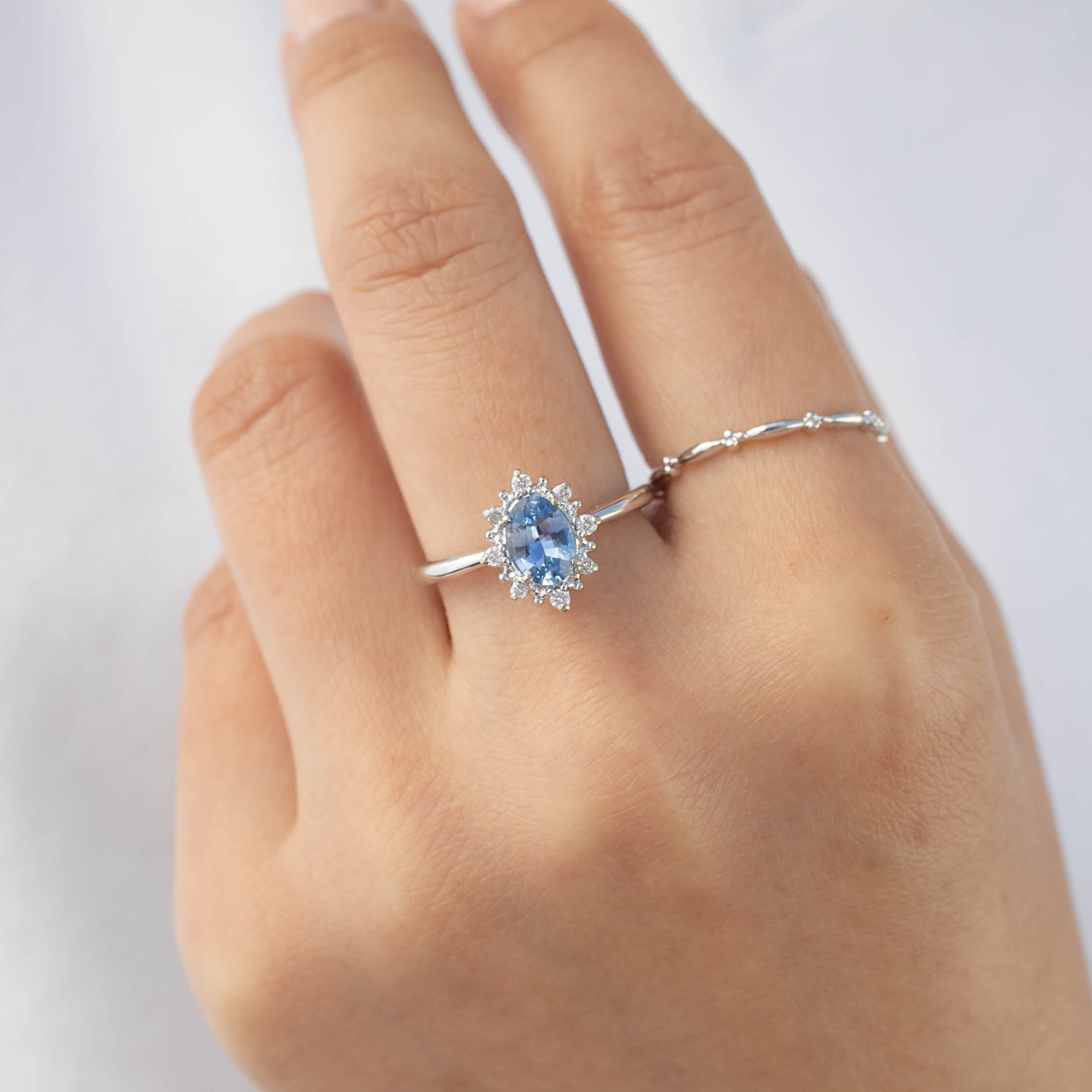 Victoria Ring - 0.80ct Light Blue Sapphire, 14k White Gold (One of a kind)