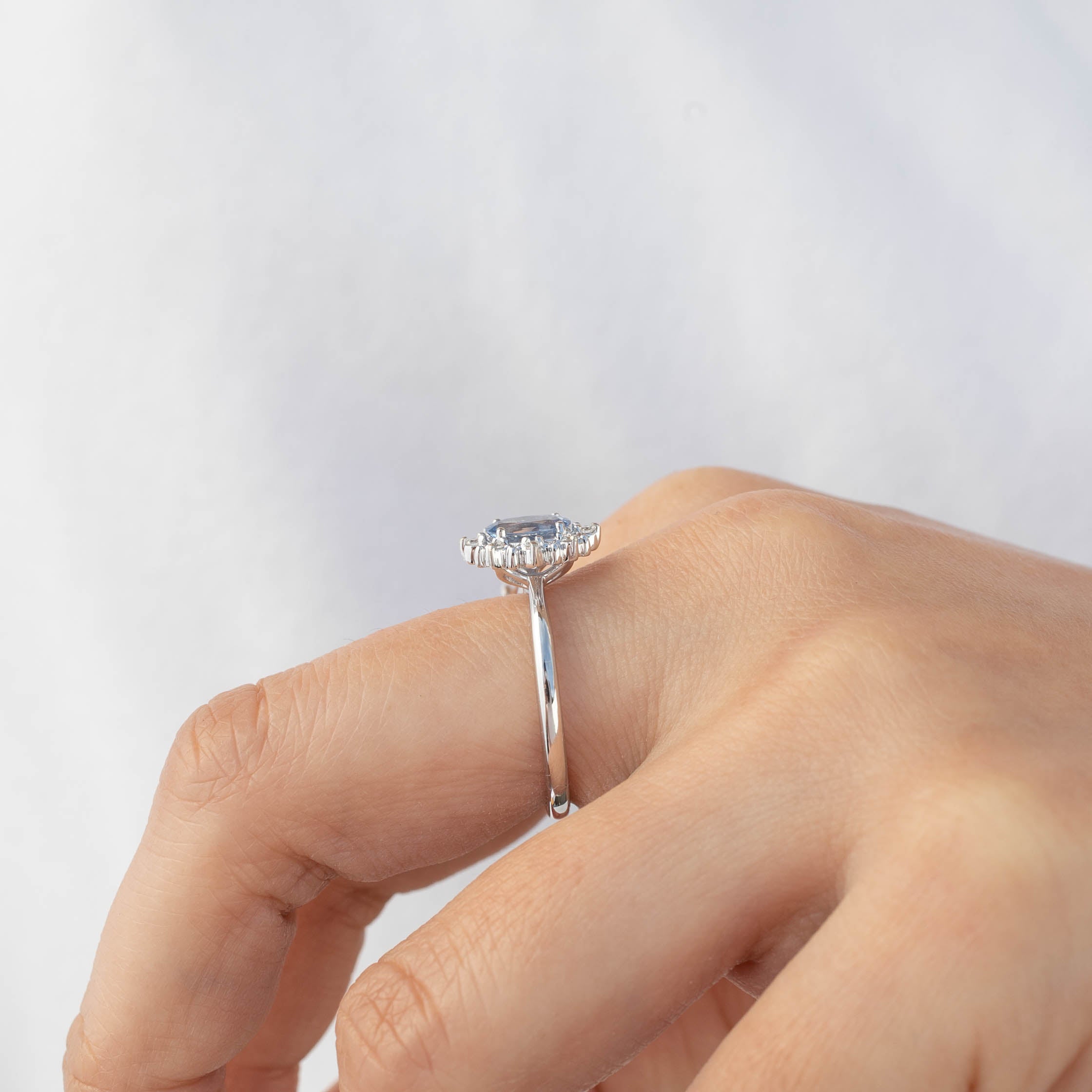 Victoria Ring - 0.80ct Light Blue Sapphire, 14k White Gold (One of a kind)