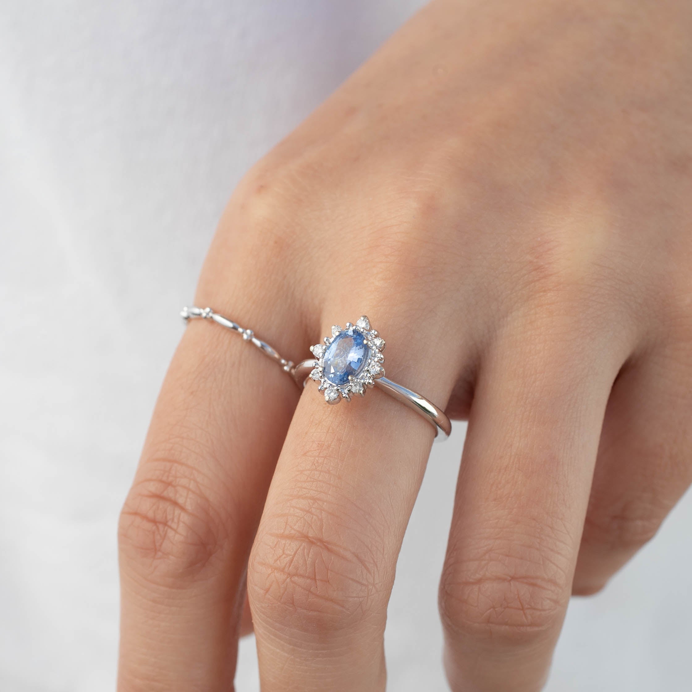 Victoria Ring - 0.80ct Light Blue Sapphire, 14k White Gold (One of a kind)