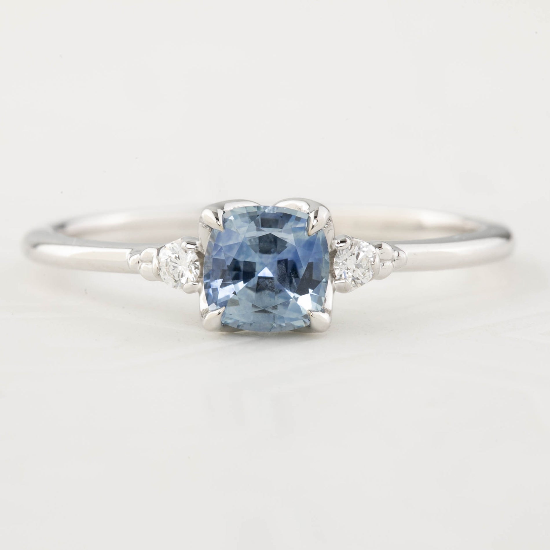 Estel Ring - 0.69ct Cushion Cut Light Blue Montana Sapphire, 14k White Gold (One of a kind)