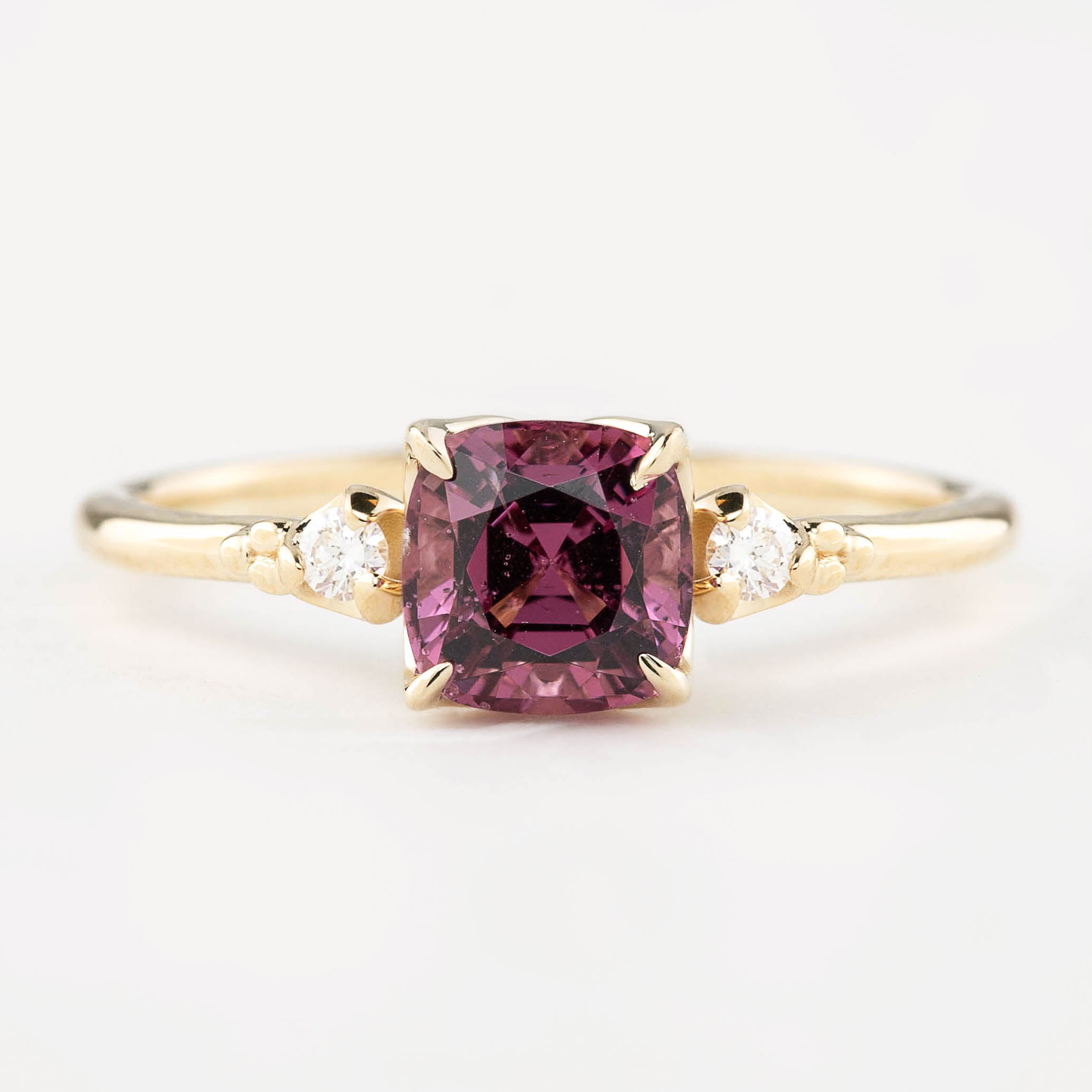 Estel Ring 1.32ct Cushion Cut Fuchsia Pink Spinel, 14k Yellow Gold (One of a kind)