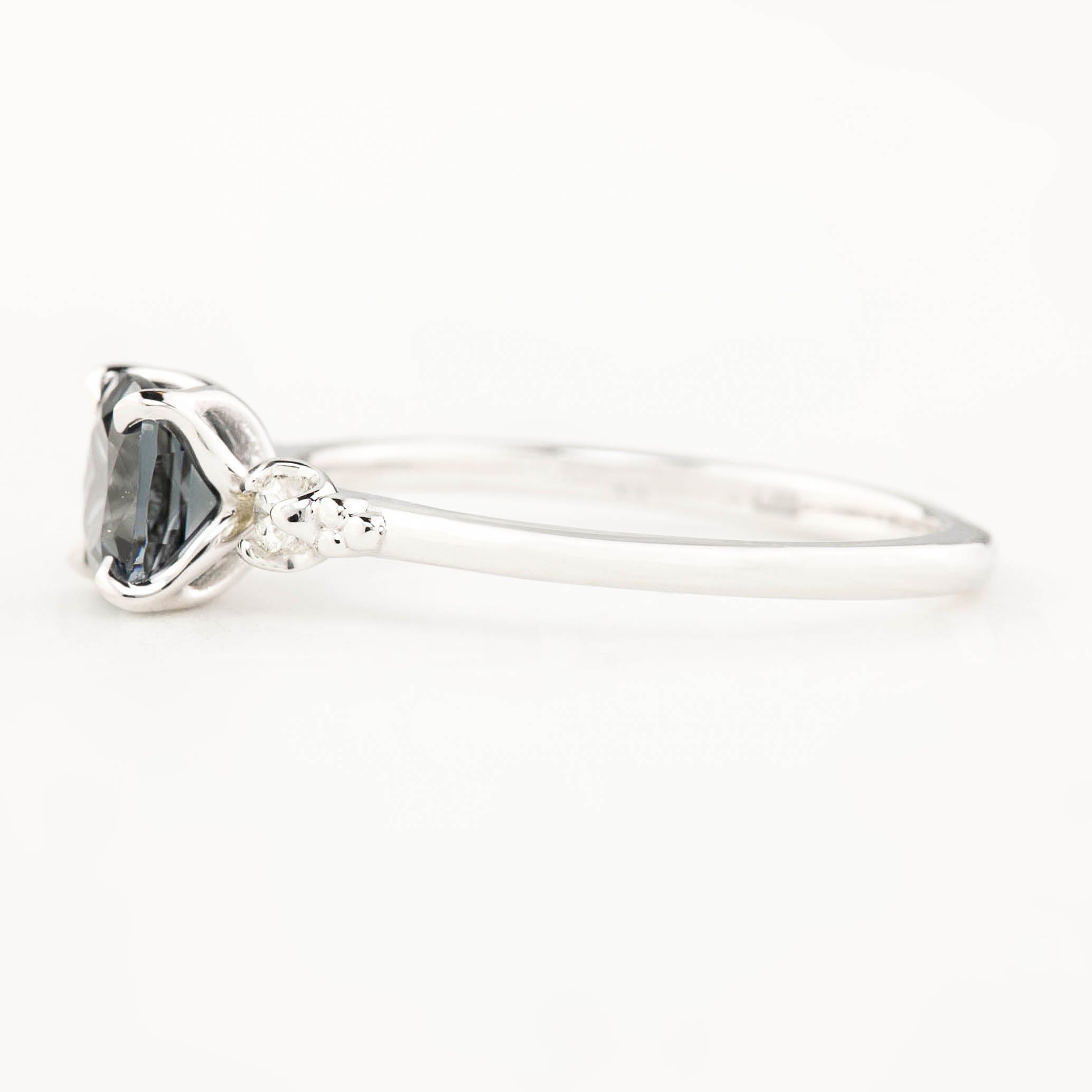 Estel Ring 1.02ct Cushion Cut Grey Blue Spinel, 14K White Gold (One of a kind)