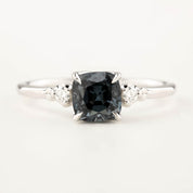 Estel Ring 1.02ct Cushion Cut Grey Blue Spinel, 14K White Gold (One of a kind)