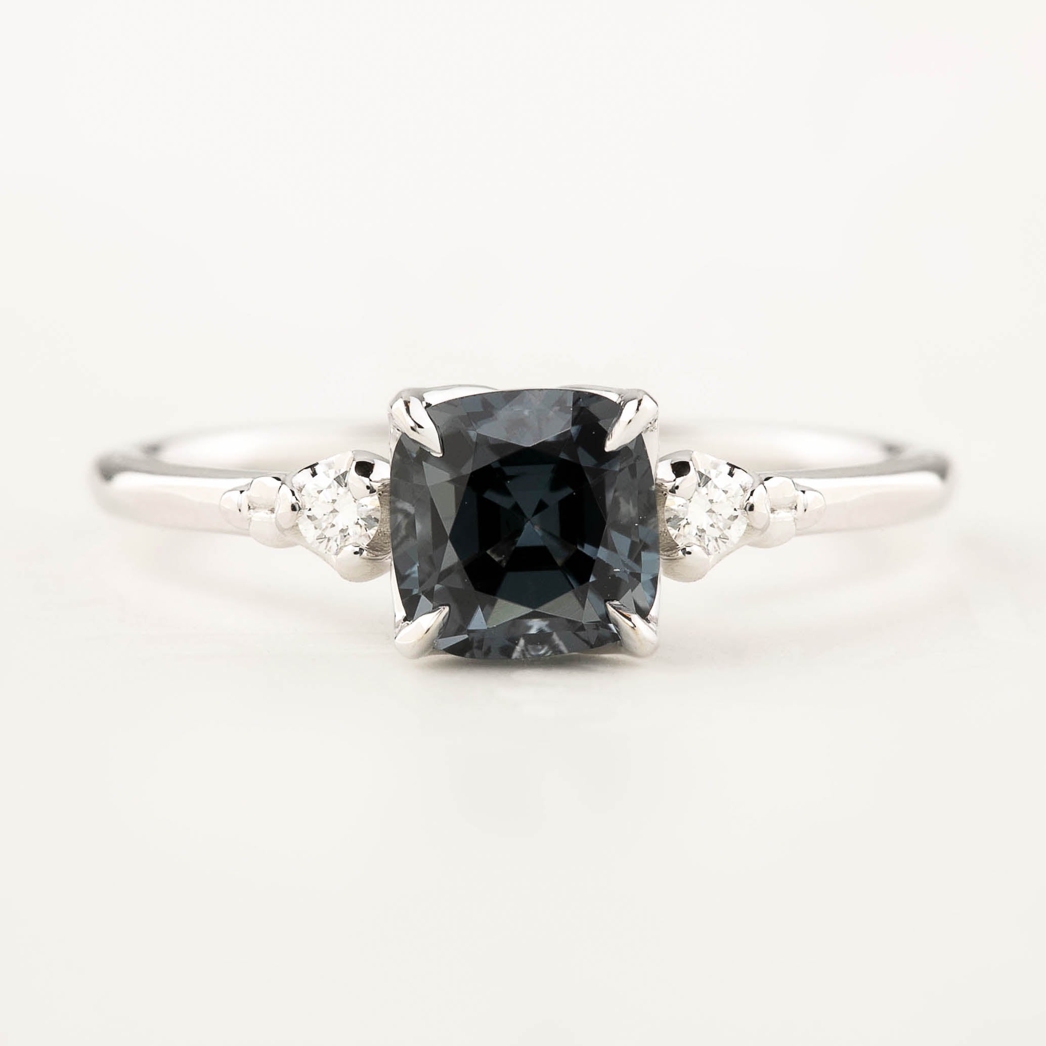 Estel Ring 1.02ct Cushion Cut Grey Blue Spinel, 14K White Gold (One of a kind)