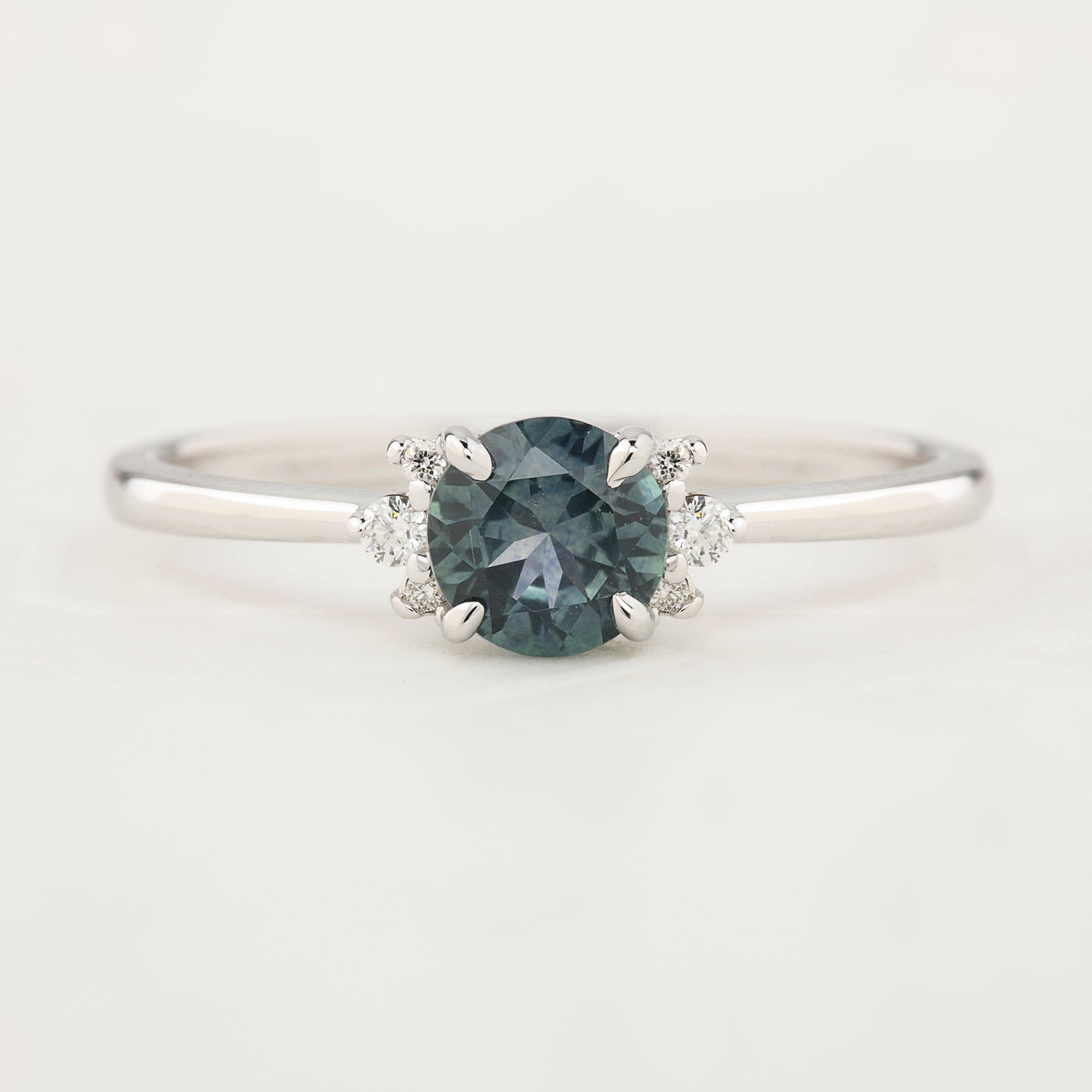Lena Ring - 0.65ct Blue Green Montana Sapphire, 14k White Gold (one of a kind)