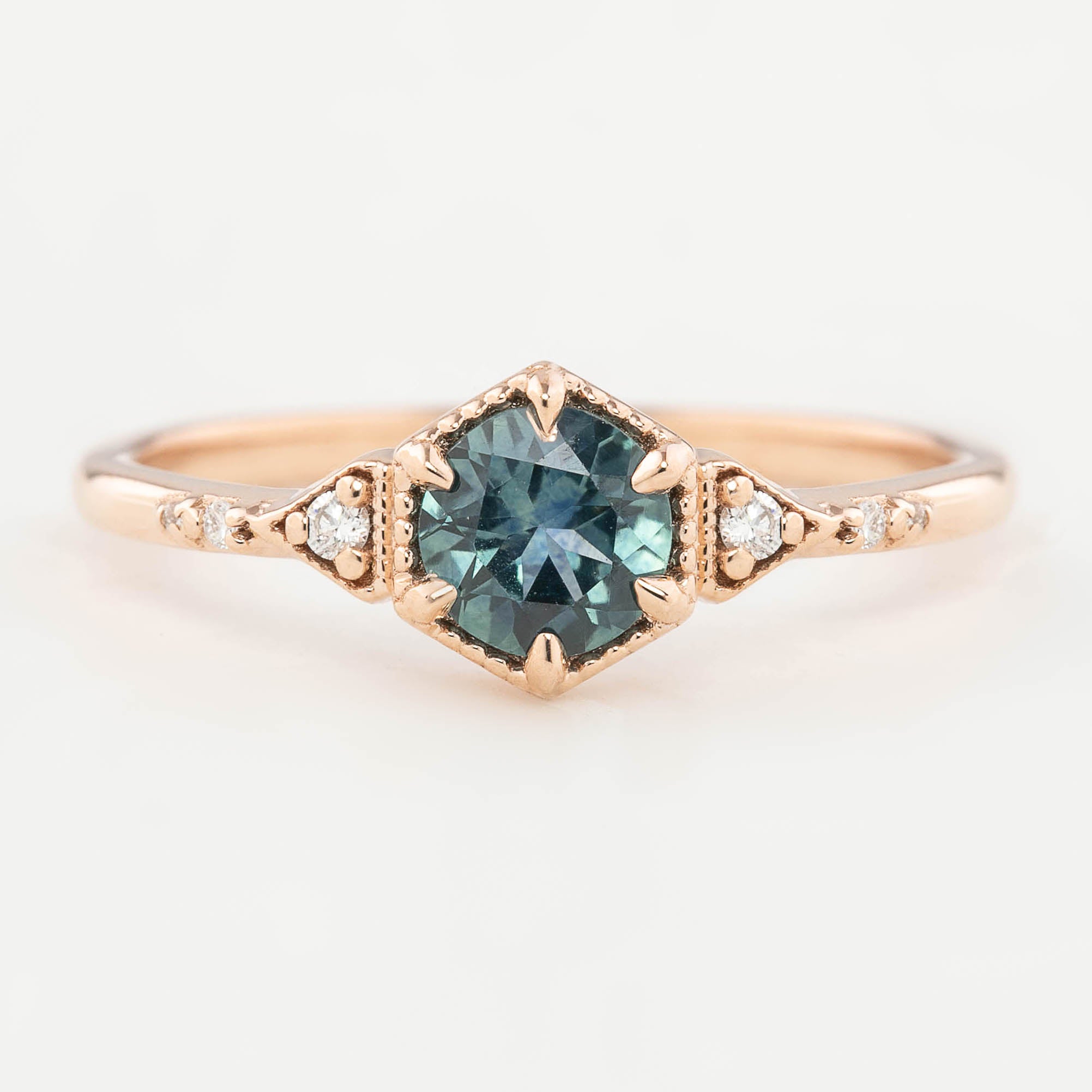 【一点物】アガサリング ・0.70ct・加熱モンタナ産ブルーグリーンサファイア・K14RG