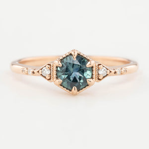 Agatha Ring,  0.70ct Blue Green Montana Sapphire, 14k Rose Gold