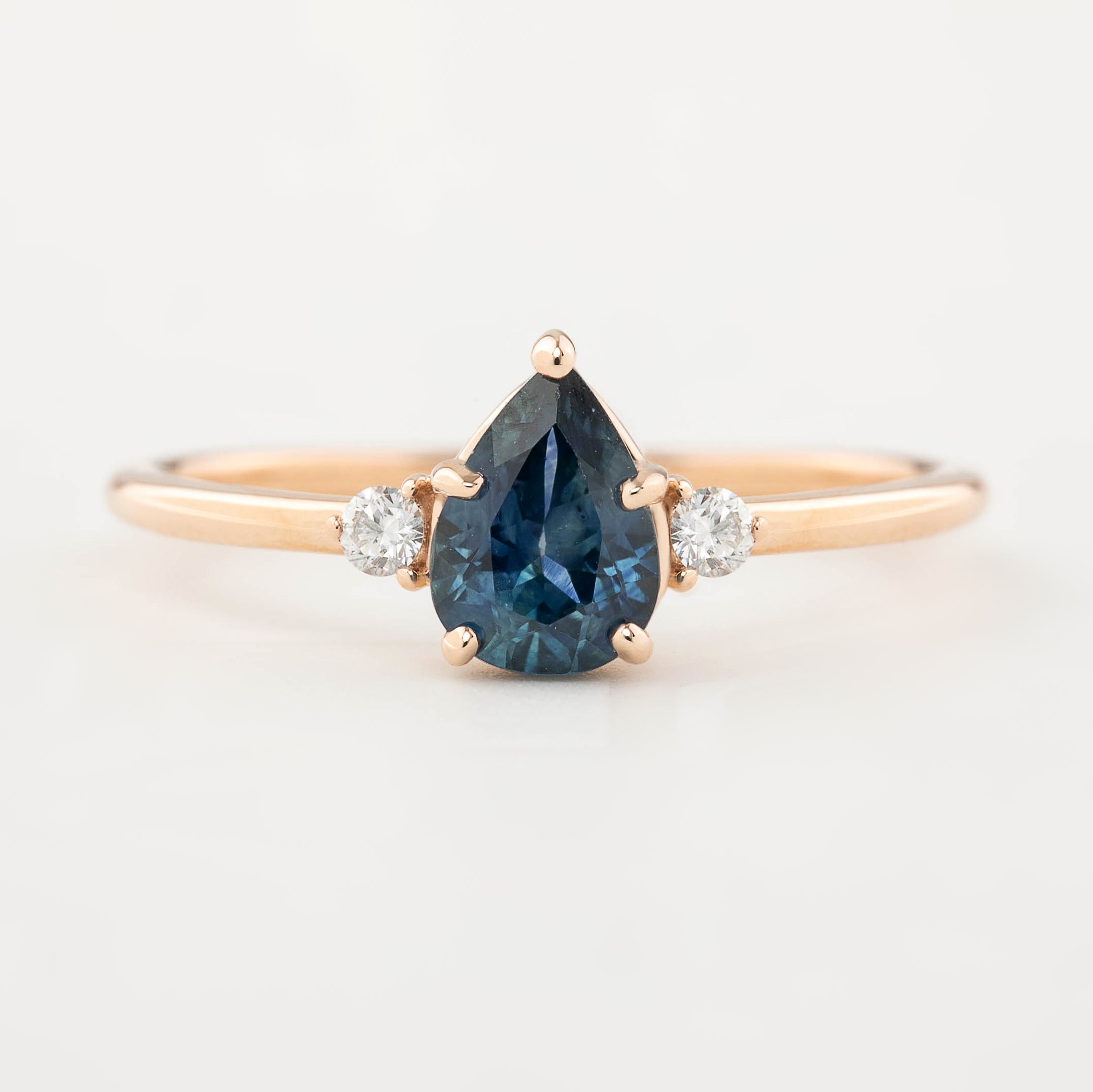 Emilie Ring - 0.90ct Pear Teal Montana Sapphire, 14k Rose Gold (One of a kind)