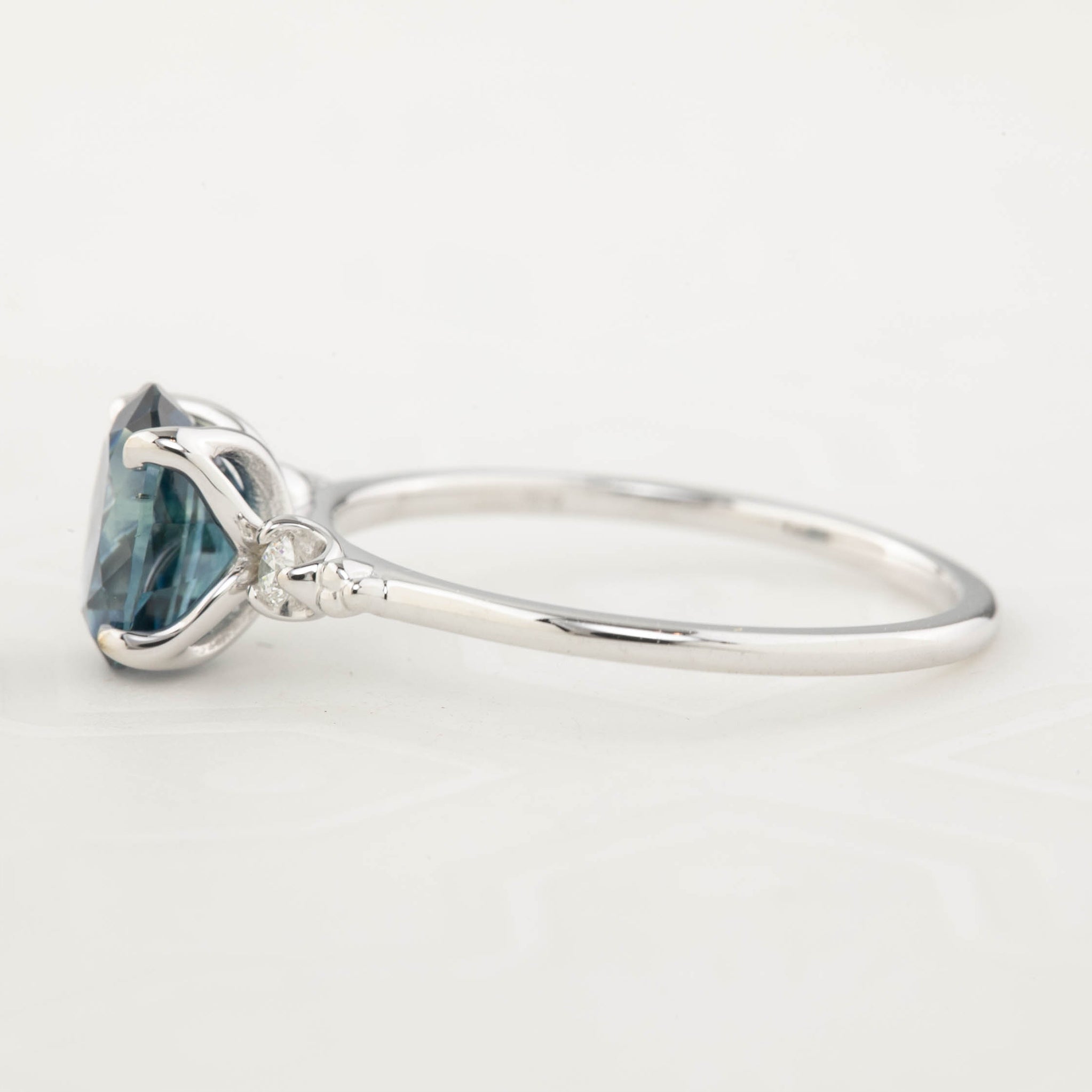 Estel Ring - 1.65ct Teal Blue Montana Sapphire, 14k White Gold (One of a kind)